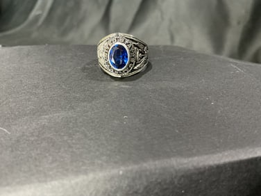 United States Army Sterling Silver Ring with blue gem