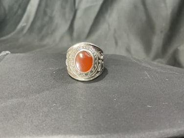 Vintage Jostens USAAF Bombardier sterling silver Service Ring Red Stone - WWII Era