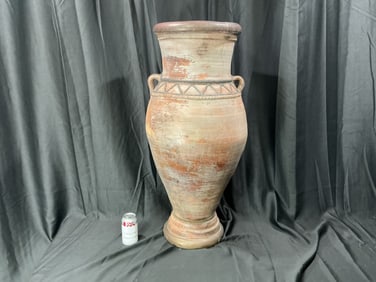 Large Antique-Style Terracotta Storage Vessel with Geometric Trim