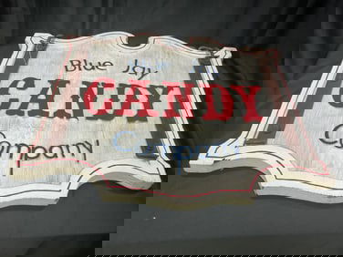 Vintage Blue Jay Candy Company Carved Wooden Trade Sign