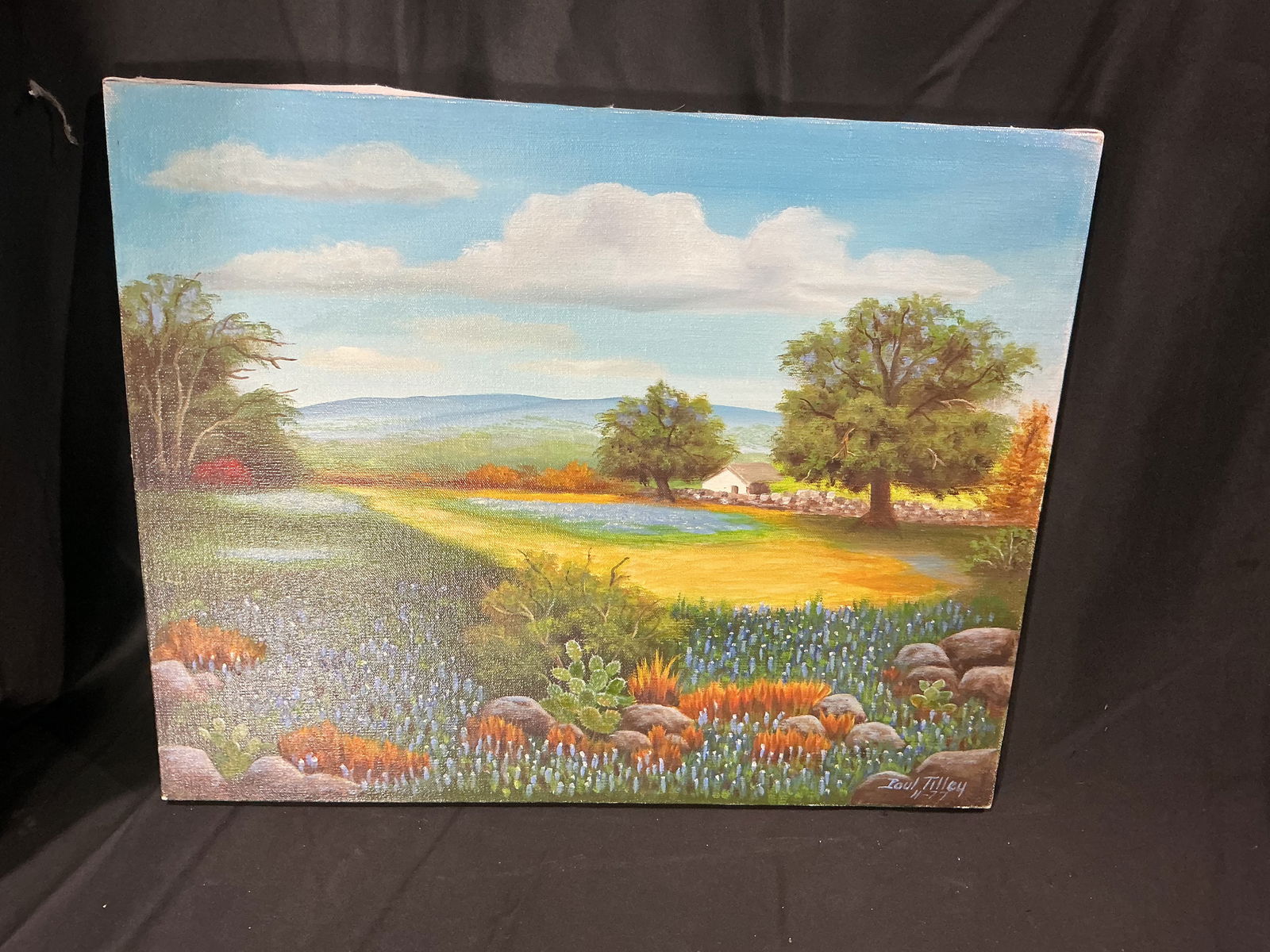 Signed Landscape Painting with Wildflowers and Farmhouse by Paul Tilley (1 of 3)