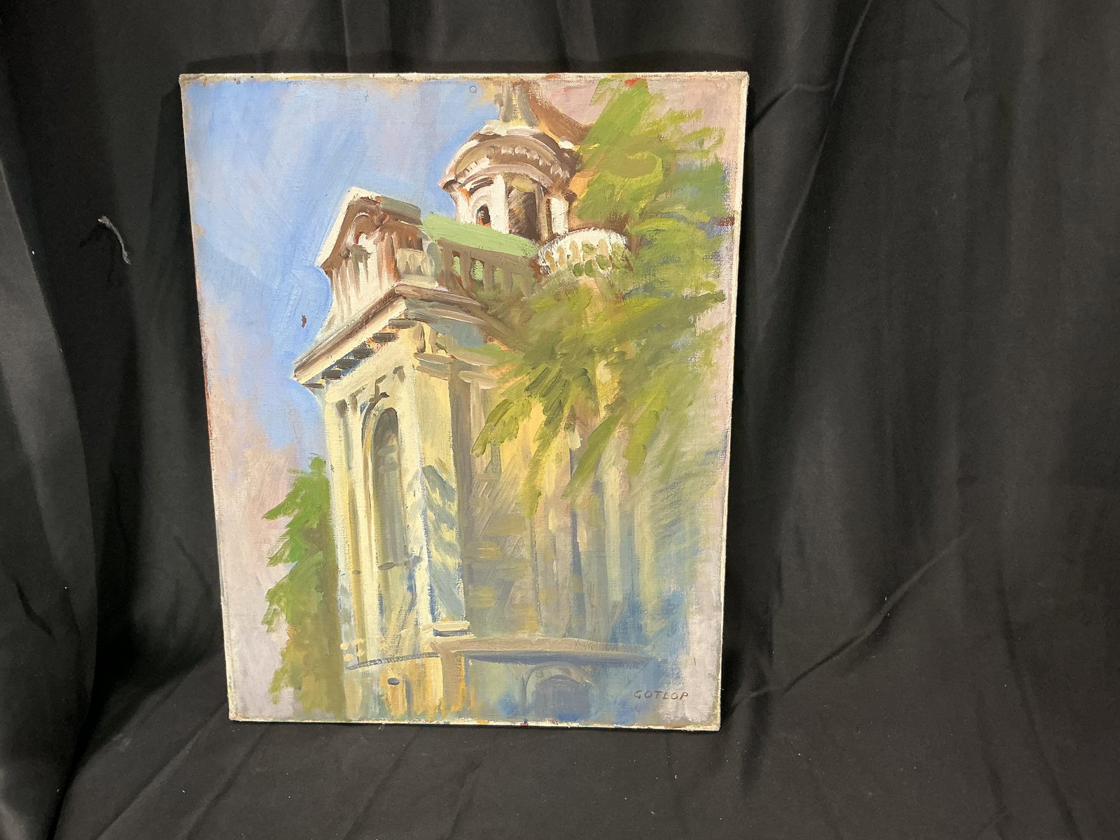 Signed Architectural Landscape Painting of Classical Building by Gotlop (1 of 3)