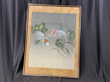 Framed Koi Fish Artwork Signed David Lee (1978)