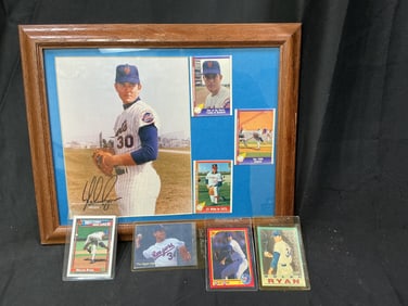 Framed Nolan Ryan Signed Photo with Assorted Nolan Ryan Baseball Cards