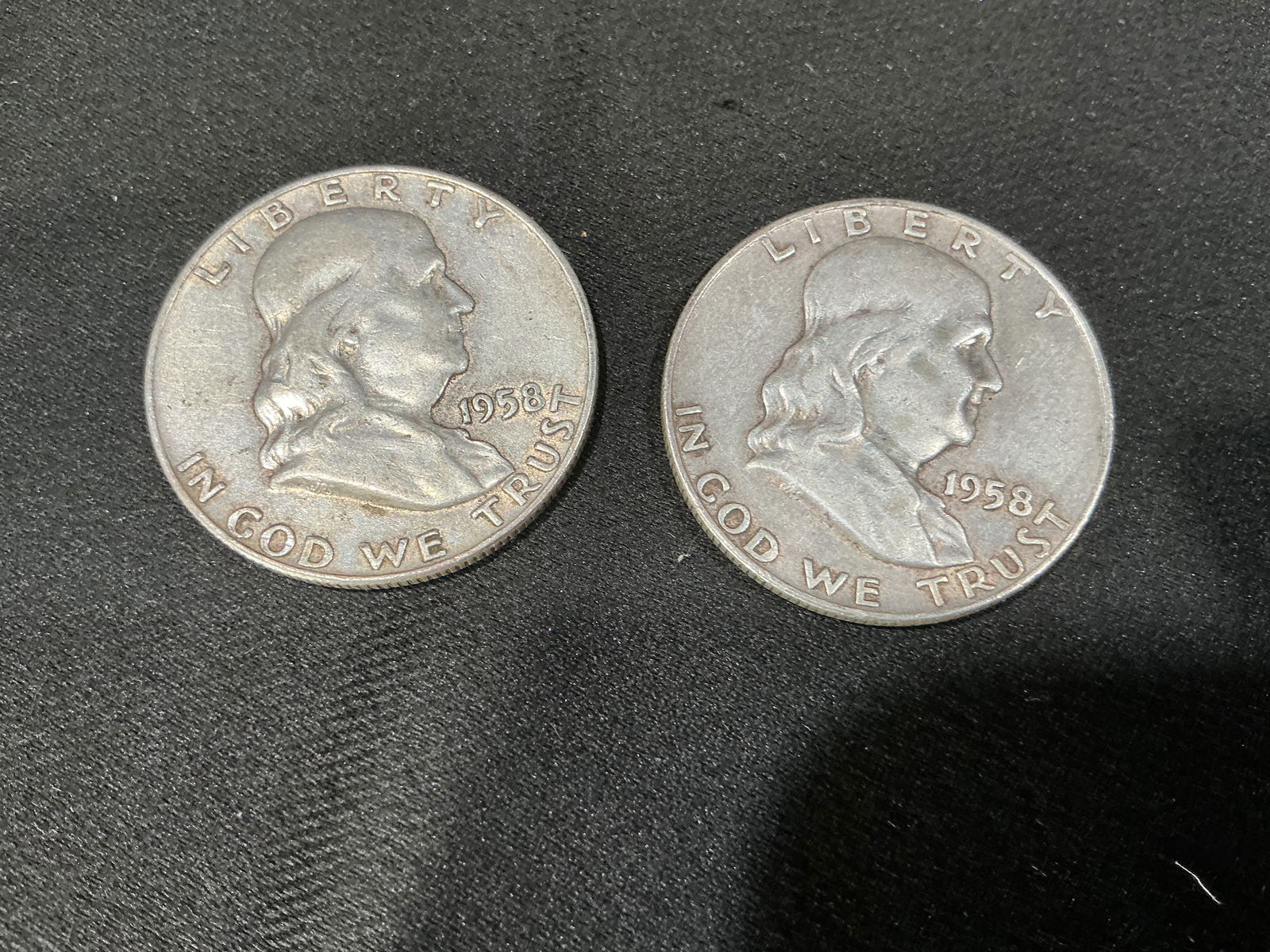 Pair of 1958 Franklin Silver Half Dollars (1 of 2)