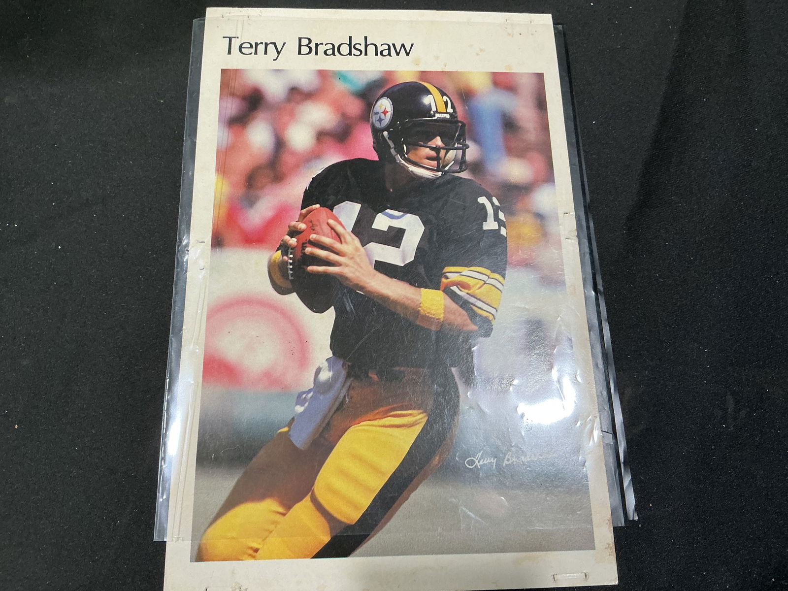 Terry Bradshaw Mini Poster signed: Pittsburgh Steelers Terry Bradshaw mini poster.