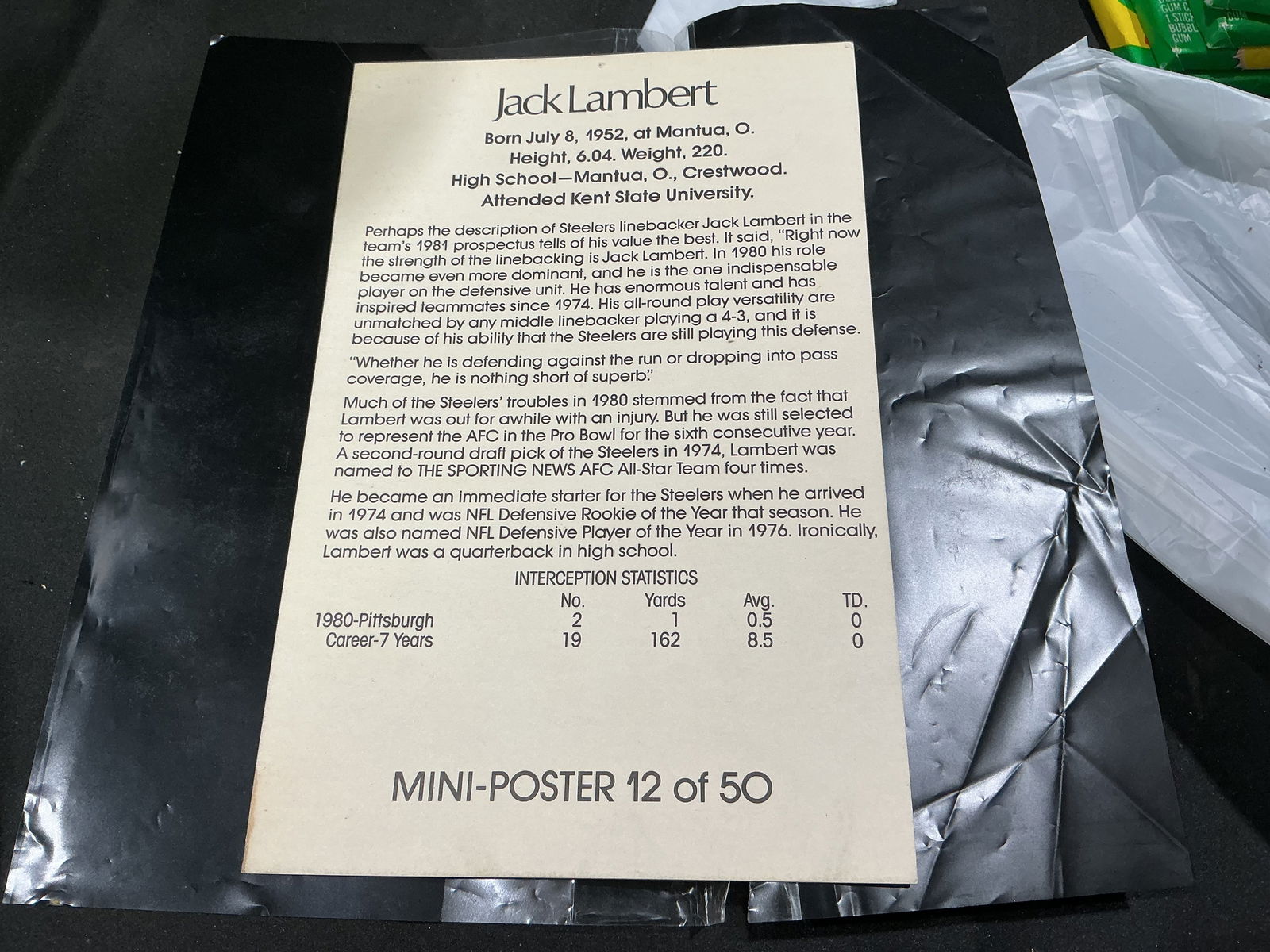 Jack Lambert Signed Mini Poster - 2