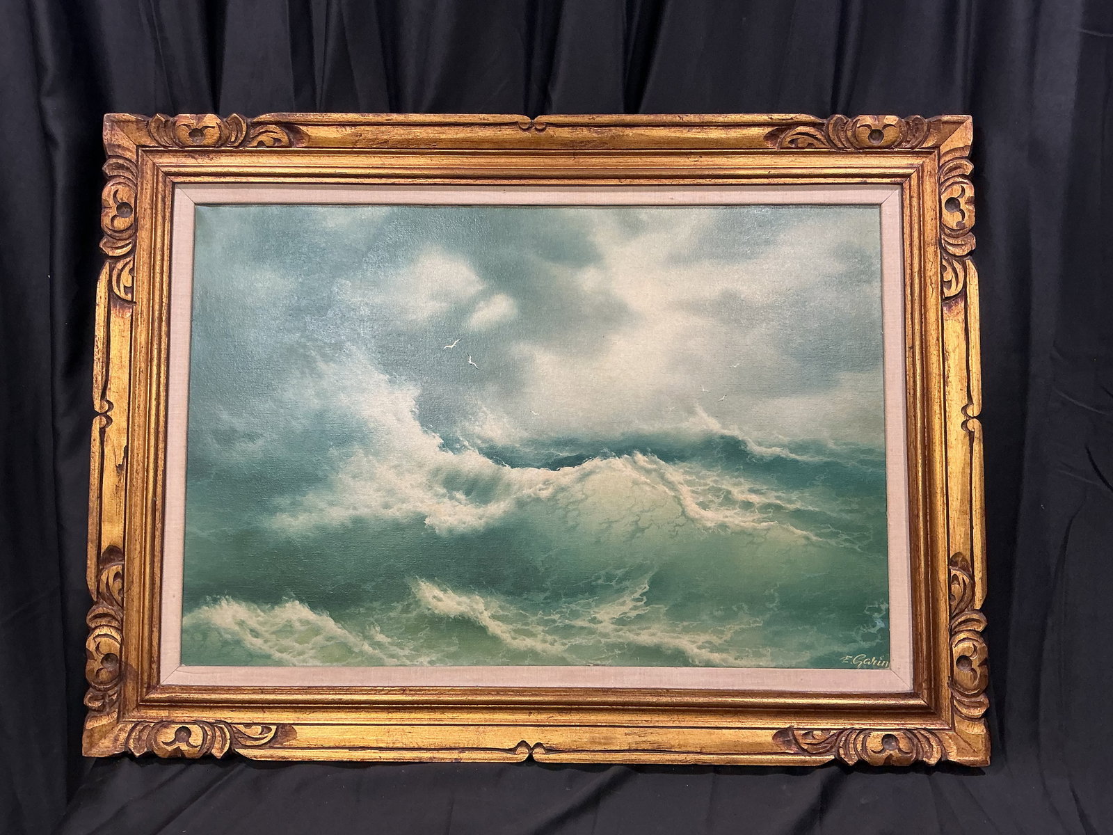 Eugene Garin Signed Seascape Oil Painting with Ornate Gilt Frame (1 of 4)