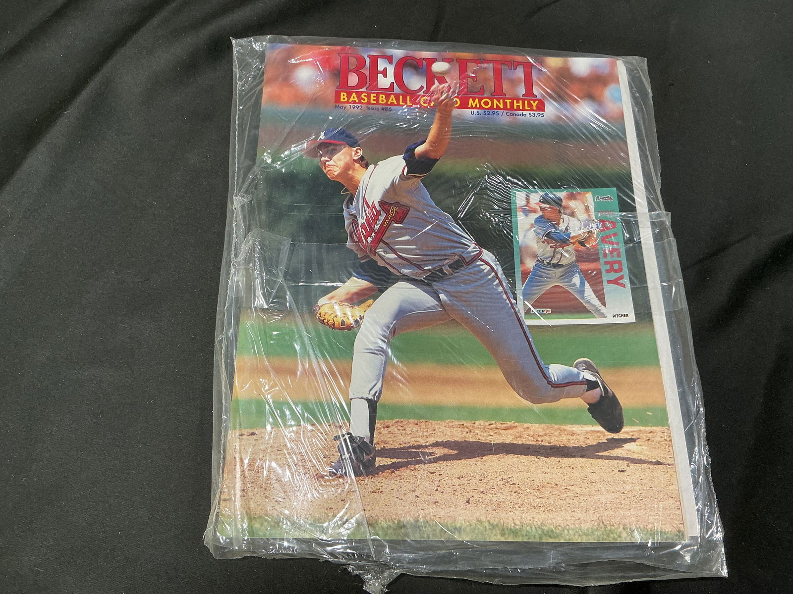 Beckett Baseball Card Monthly Magazine – May 1992 Issue #86 (Steve Avery Cover): Original Beckett Baseball Card Monthly magazine, May 1992 issue #86, featuring Steve Avery on the cover. Includes bonus subscription insert. Still sealed in original plastic. Please review photos for