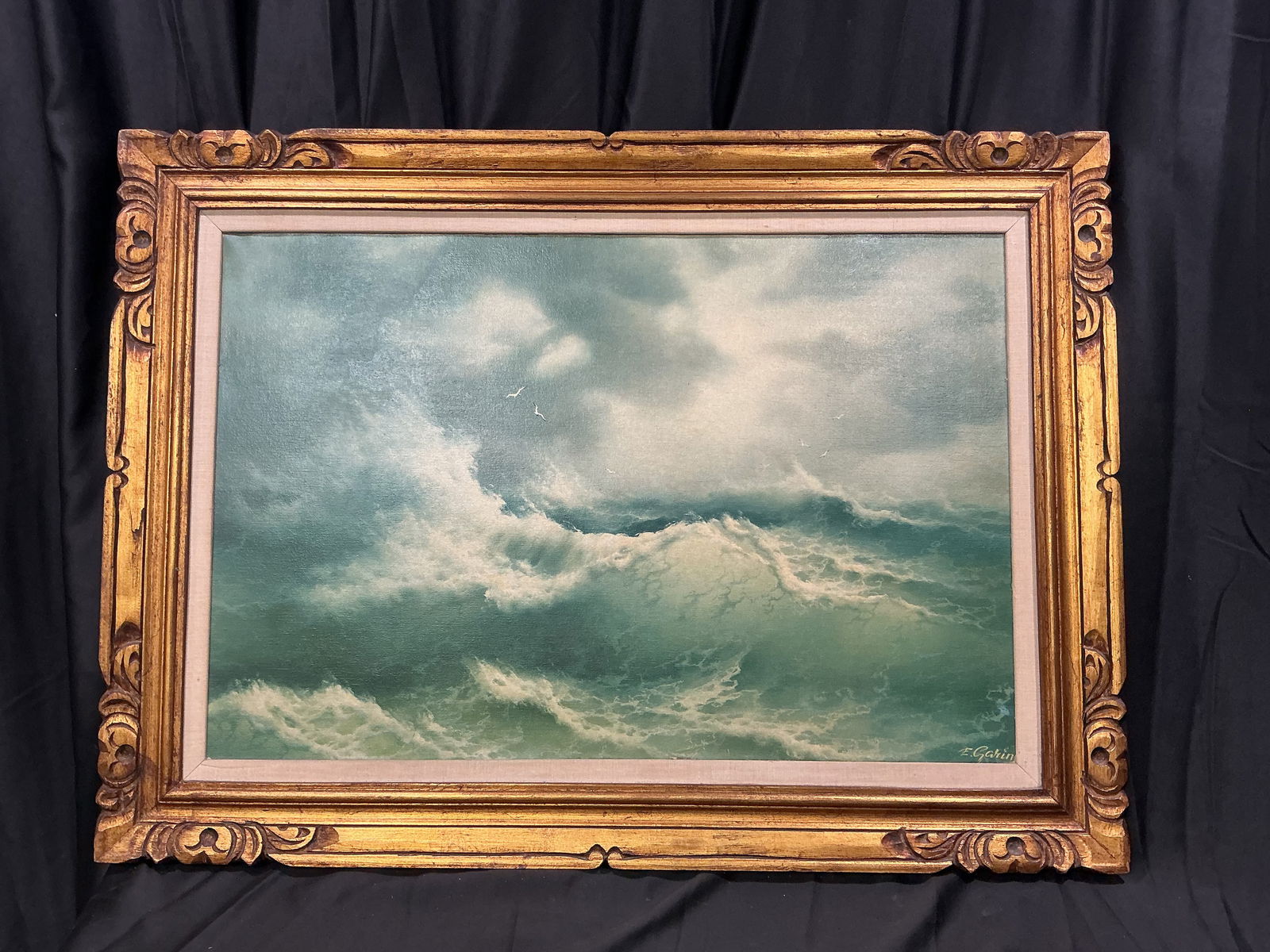 Eugene Garin Signed Seascape Oil Painting with Ornate Gilt Frame (1 of 4)