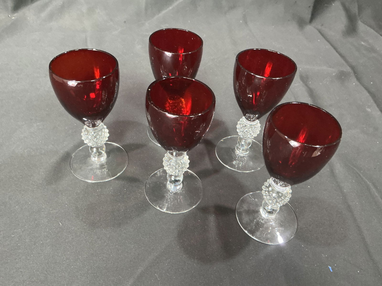 Five Ruby Red Wine Goblets - 2