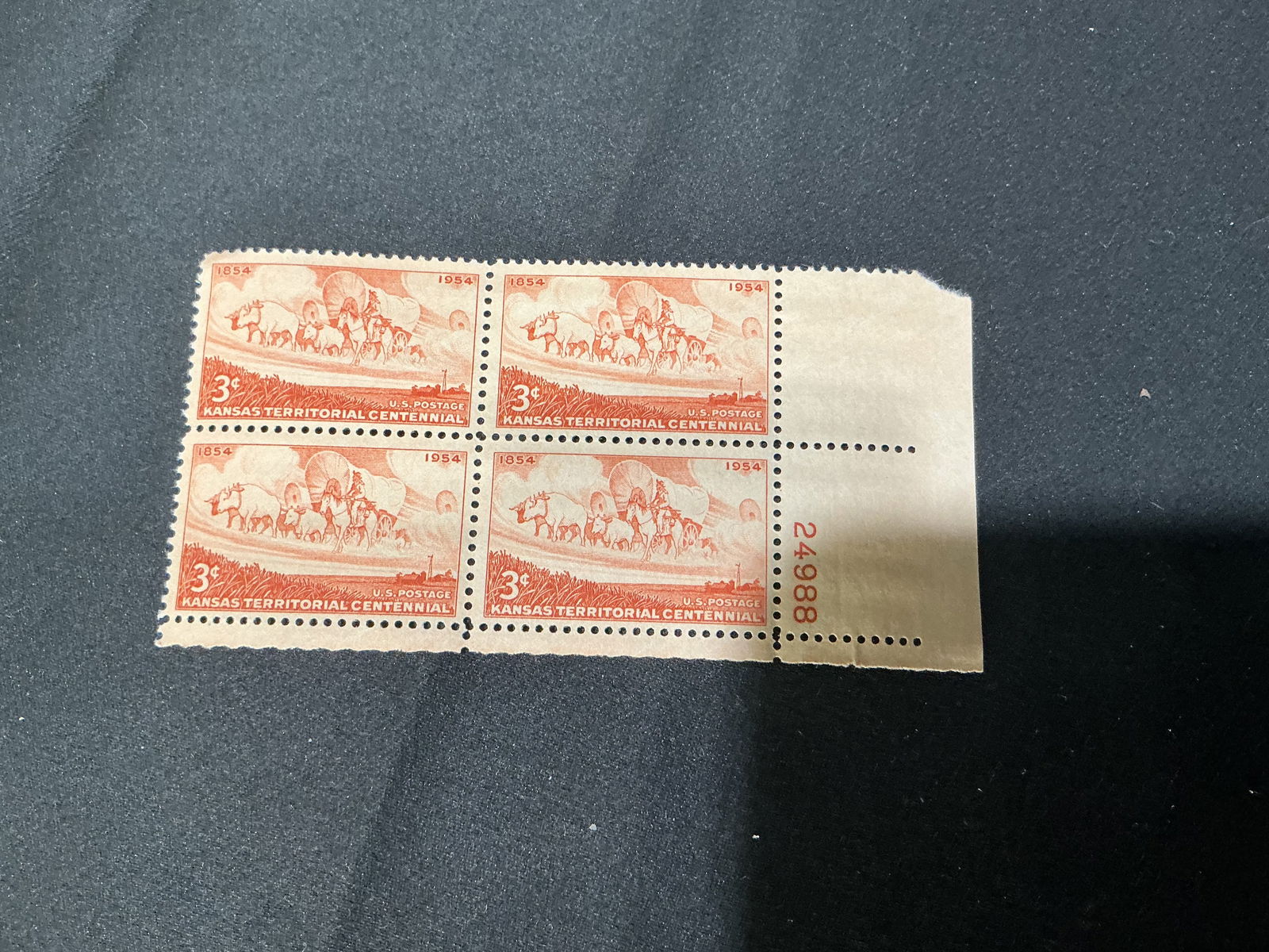 1954 U.S. 3 Kansas Territorial Centennial Plate Block (4) (1 of 1)
