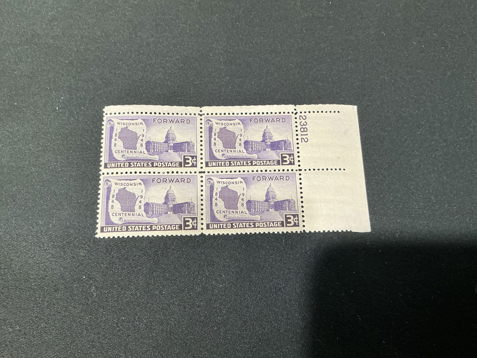 Wisconsin Statehood Centennial 3 Stamp Block (1 of 1)