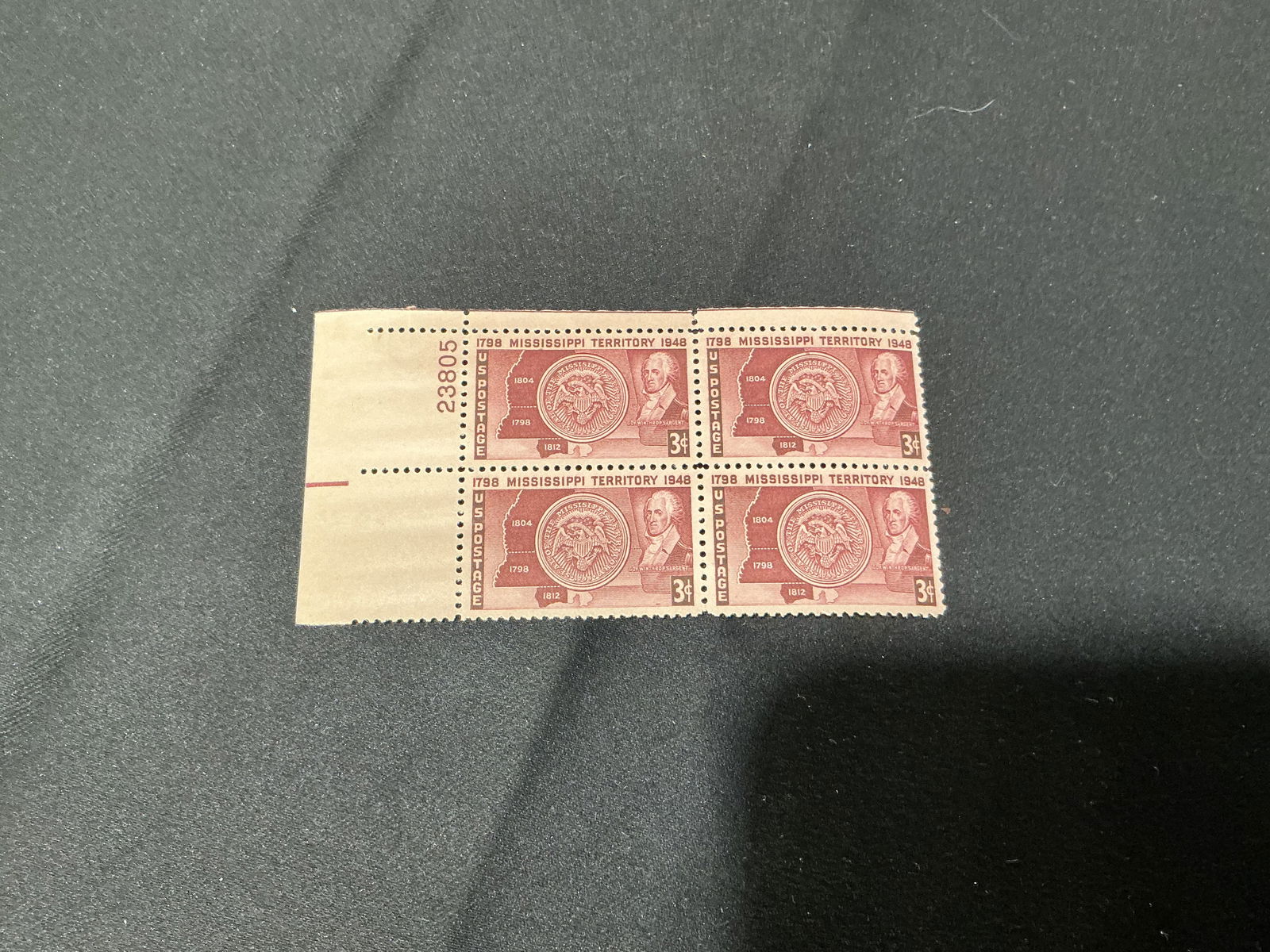 U.S. 3c Mississippi Territory 1798-1948 plate block of 4 (1 of 1)