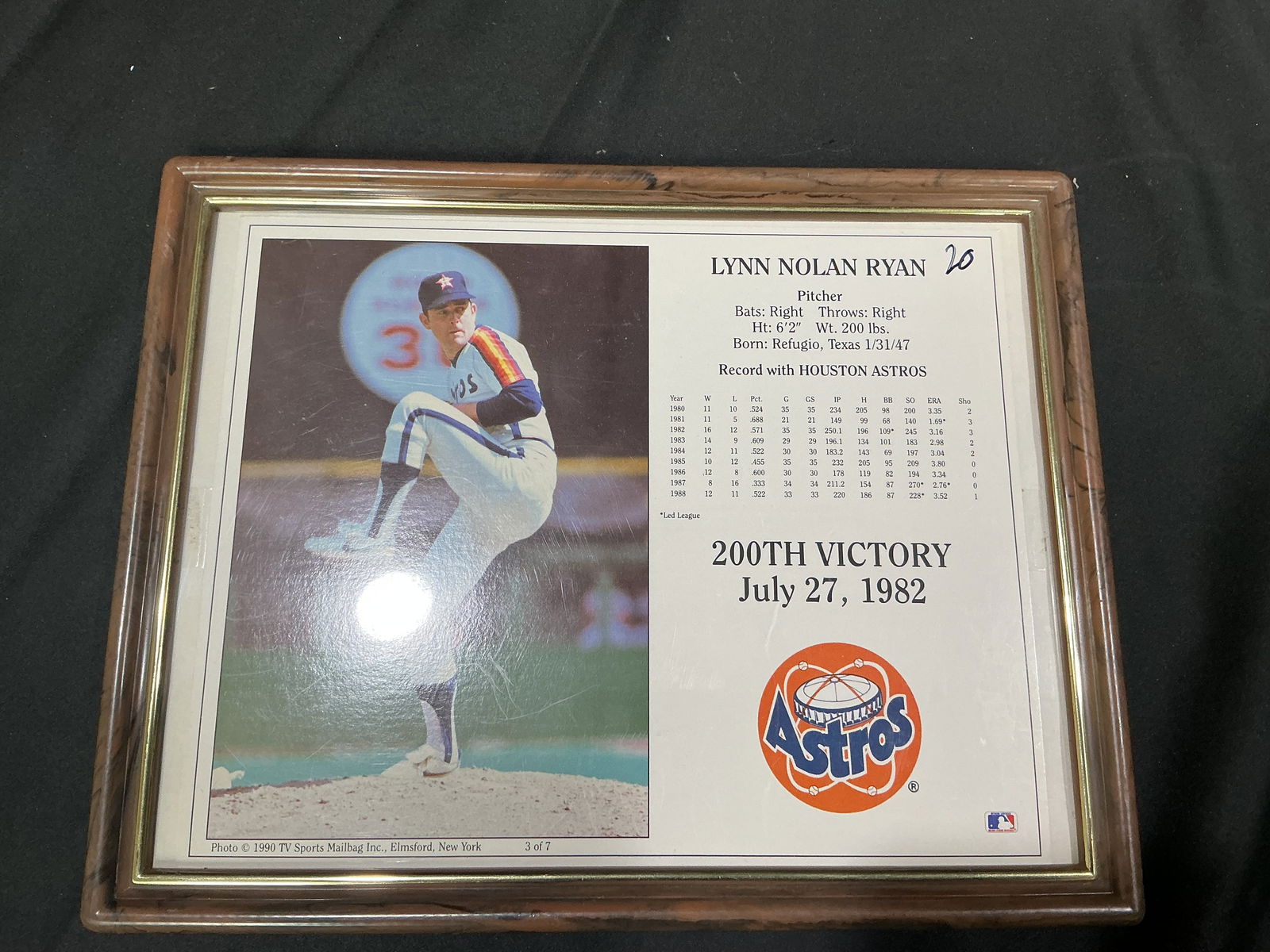 Lynn Nolan Ryan Houston Astros 200th Victory Plaque (Unsigned, 1990 TV Sports Mailbag) (1 of 1)