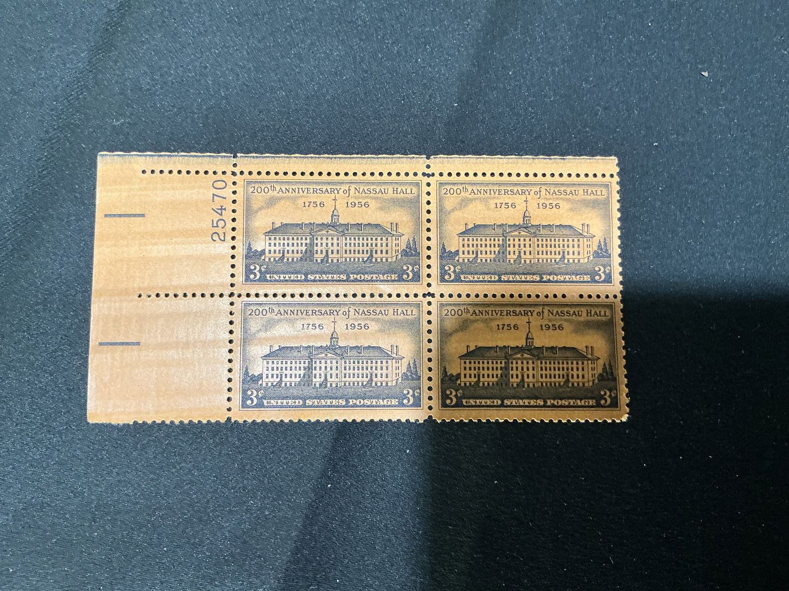 U.S. 3c 200th Anniversary of Nassau Hall 1756-1956 plate block of 4 (1 of 1)