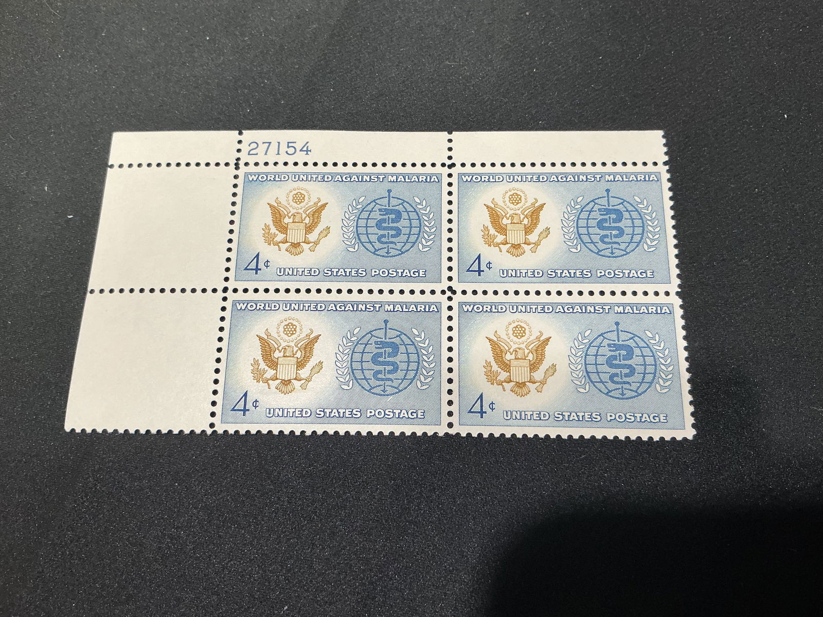 U.S. 4c World United Against Malaria plate block of 4 (1 of 1)