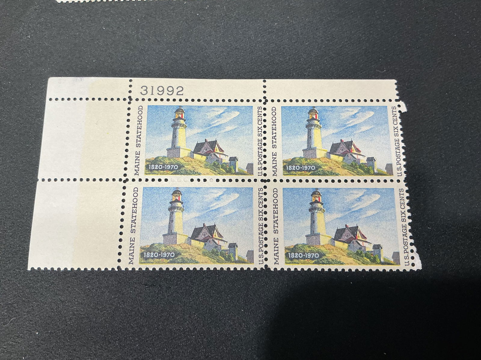 U.S. 6c Maine Statehood 1820-1970 lighthouse plate block of 4 (1 of 1)