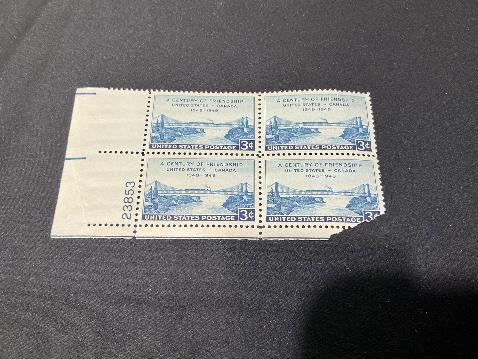 1948 United States 3 "Century of Friendship" Stamp Block of 6 (1 of 1)