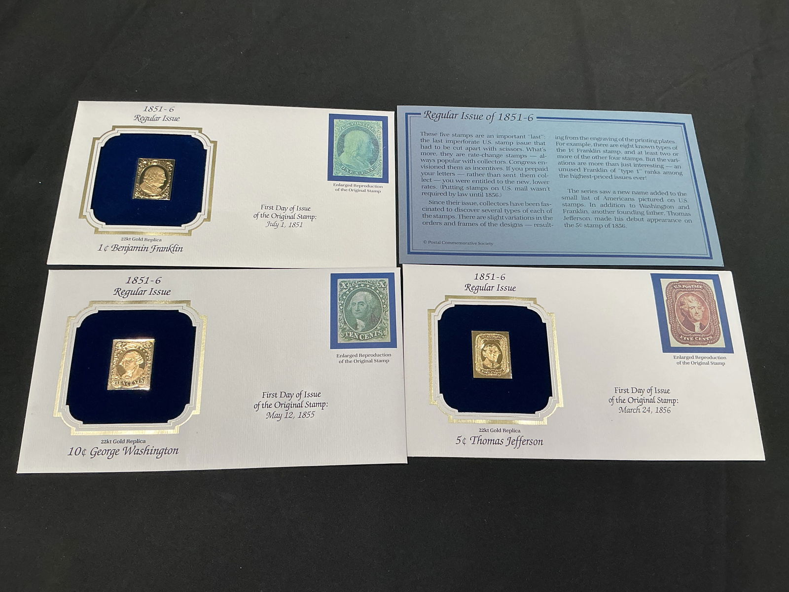 1851-56 Issue 22kt Gold Replica Trio Franklin Washington Jefferson (1 of 1)