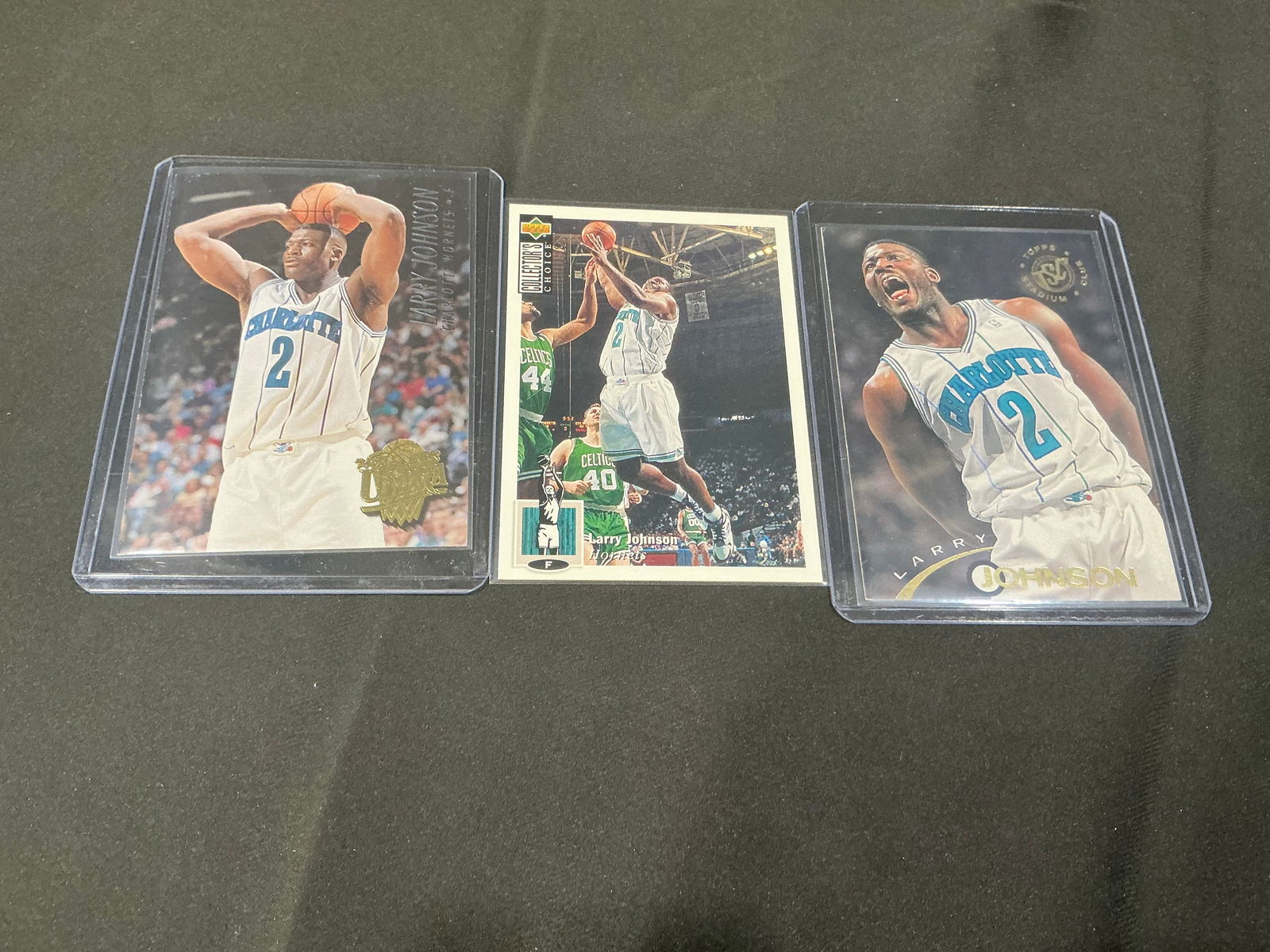 Three Larry Johnson Charlotte Hornets Basketball Cards (1 of 2)