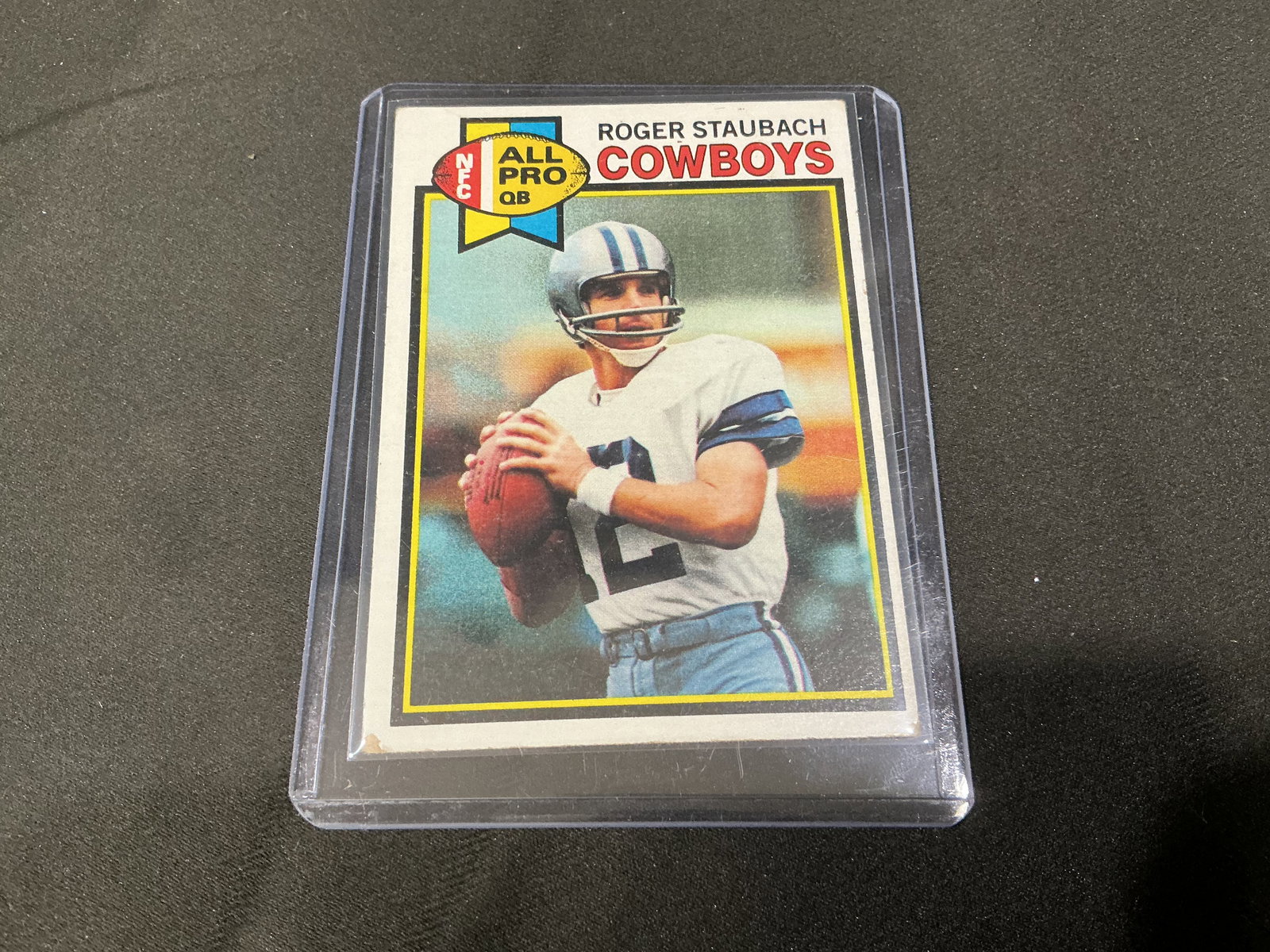 1979 Topps Roger Staubach Dallas Cowboys All Pro QB Football Card 400: Vintage 1979 Topps football card featuring Hall of Fame quarterback Roger Staubach of the Dallas Cowboys with All Pro QB designation.