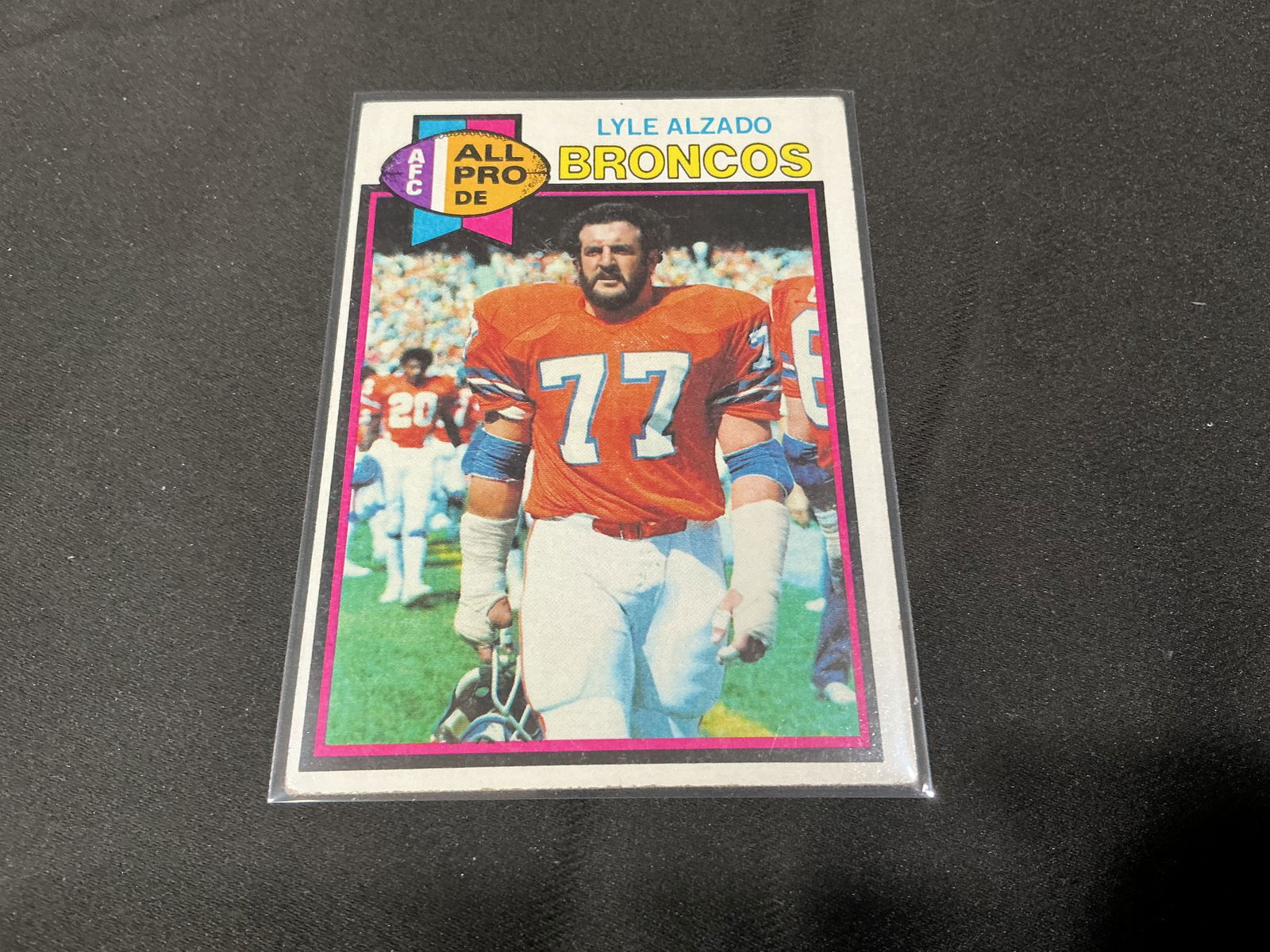 1979 Topps Lyle Alzado Denver Broncos All-Pro Football Card #420: Vintage 1979 Topps football card featuring Denver Broncos defensive end Lyle Alzado highlighted as an AFC All-Pro selection. Classic late-1970s Topps design with bright border and biographical statist