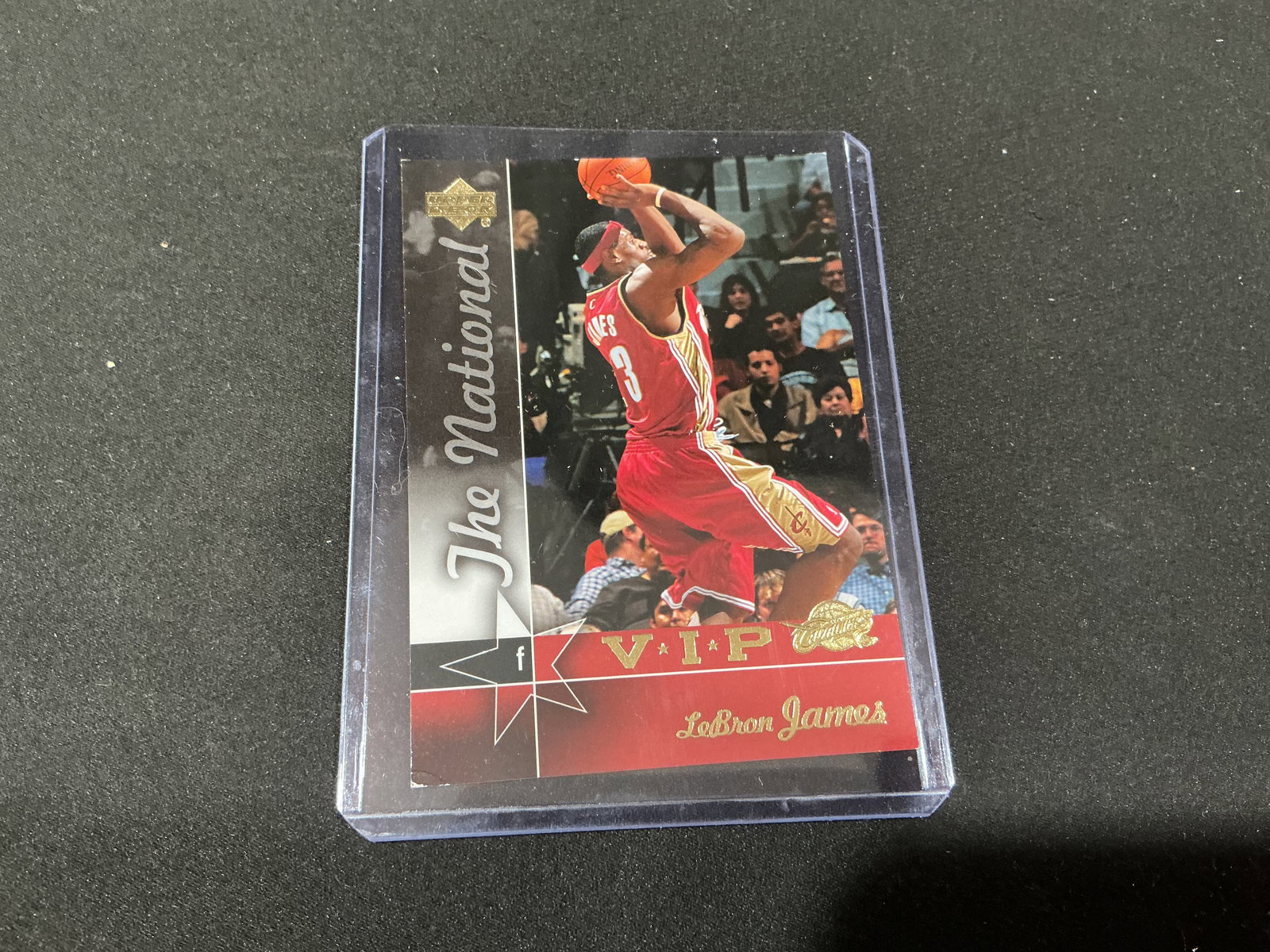 2005 Upper Deck The National VIP LeBron James Basketball Card VIP2: 2005 Upper Deck 'The National' VIP basketball card featuring LeBron James of the Cleveland Cavaliers. Special VIP issue distributed at the National Sports Collectors Convention. Card housed in a