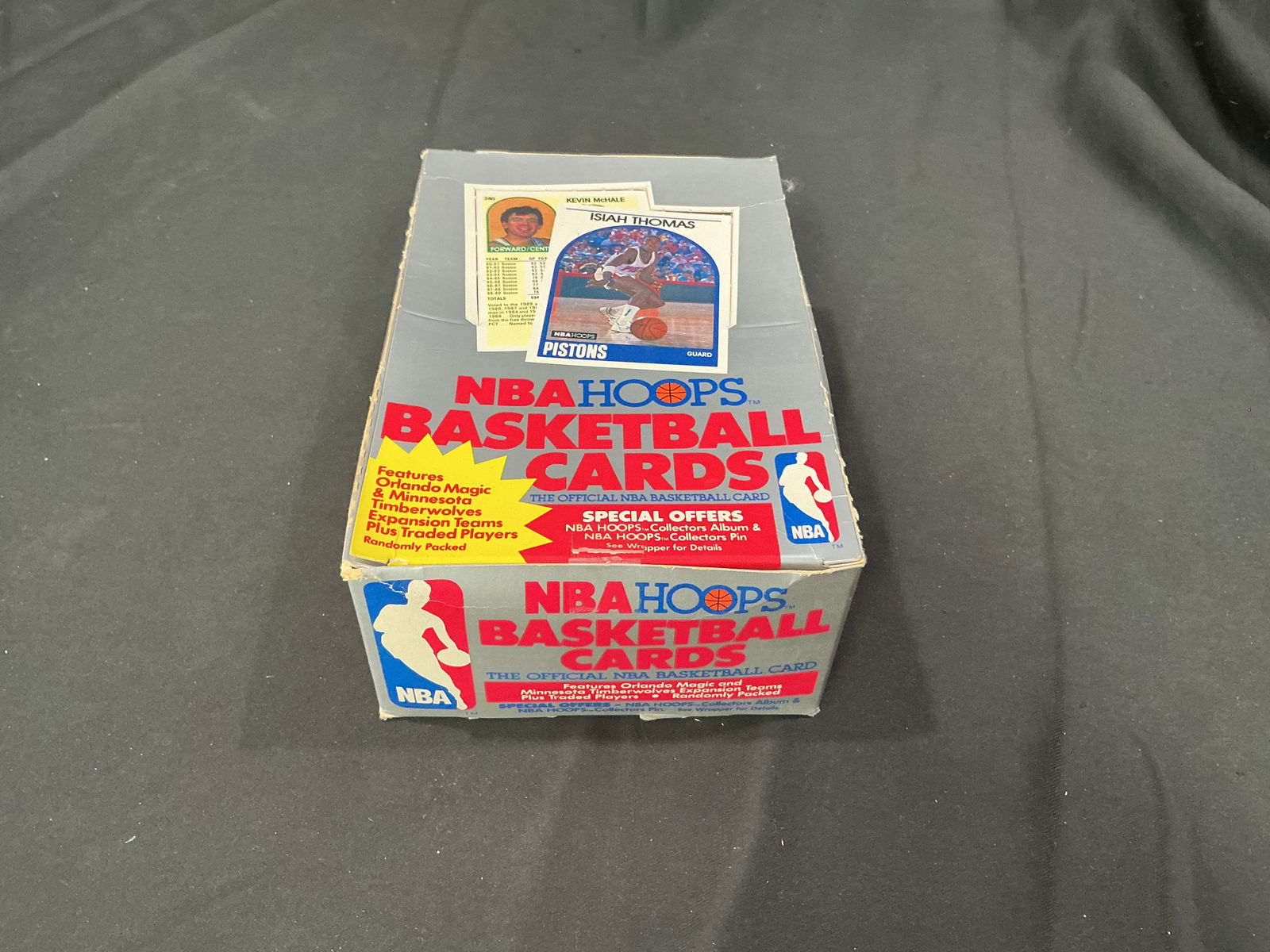 NBA Hoops Basketball Trading Card Box Opened Full Box: Opened NBA Hoops basketball trading card box containing a full assortment of cards. Includes players from the early 1990s NBA era with potential stars and key players. A solid bulk collector lot with