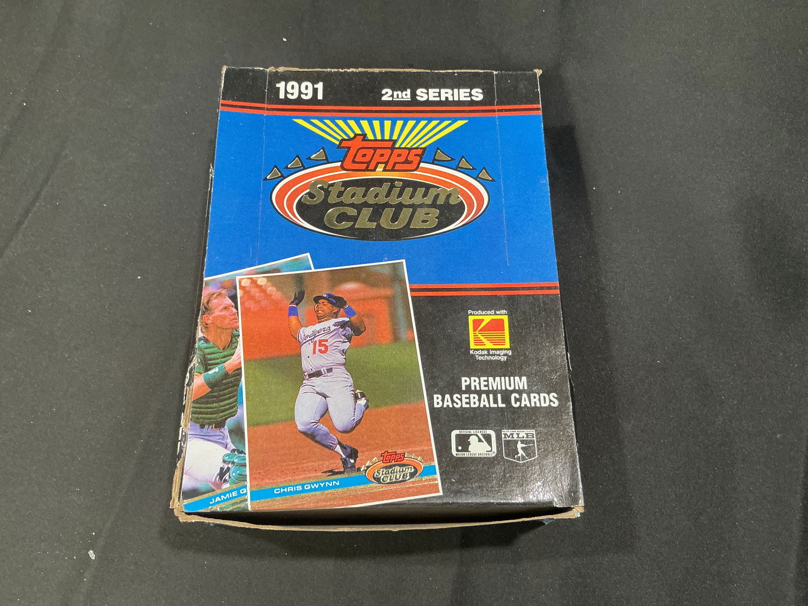 1991 Topps Stadium Club Series 2 Premium Baseball Cards Box Opened: 1991 Topps Stadium Club Series 2 premium baseball trading card box, opened. Features high-quality glossy card stock and photography from one of Topps’ premium early 1990s releases, including stars a