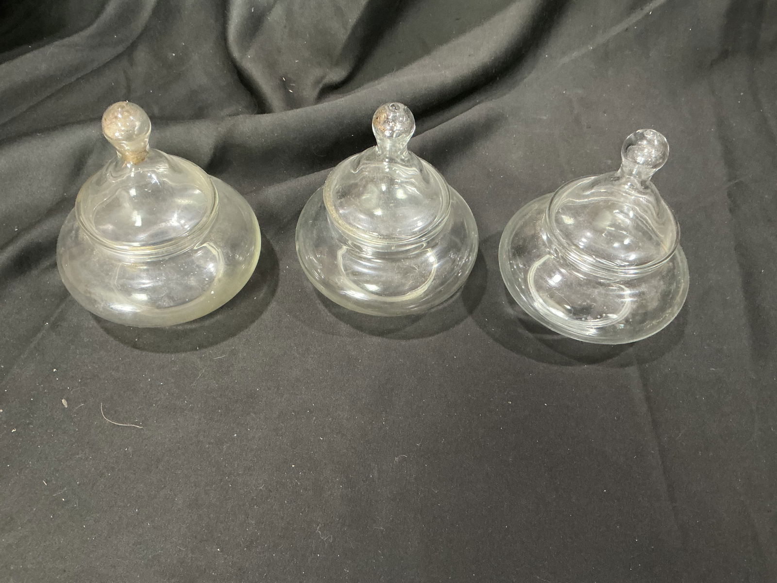 Set of 3 Clear Glass Covered Trinket or Condiment Jars (1 of 1)