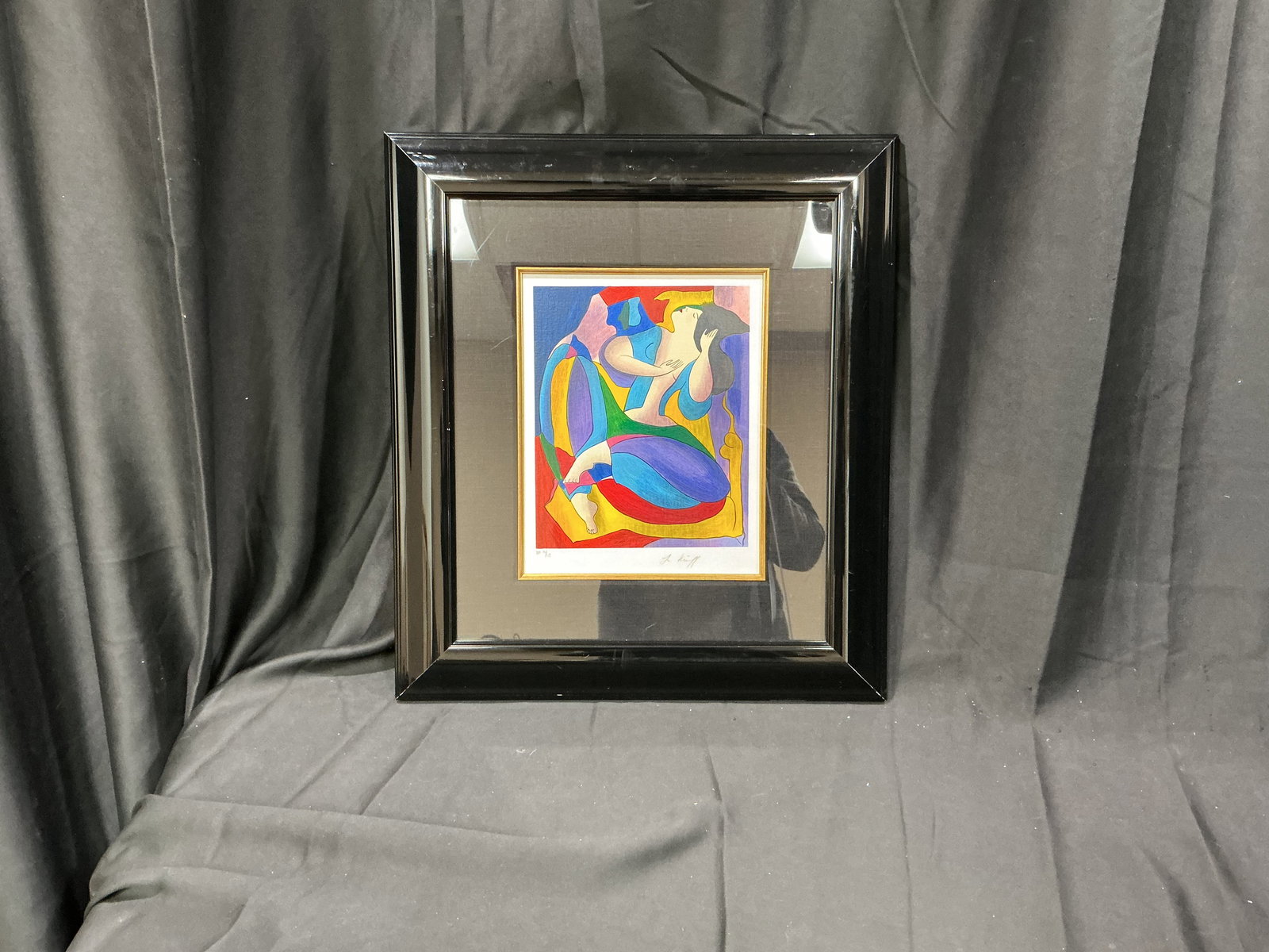 Linda Le Kinff Signed Limited Edition Serigraph Framed Park West COA: Color serigraph by Linda Le Kinff depicting a stylized seated female figure in bold modern palette. Pencil signed lower right and numbered PP 14/17 lower left. Presented in black frame with mat. Inclu