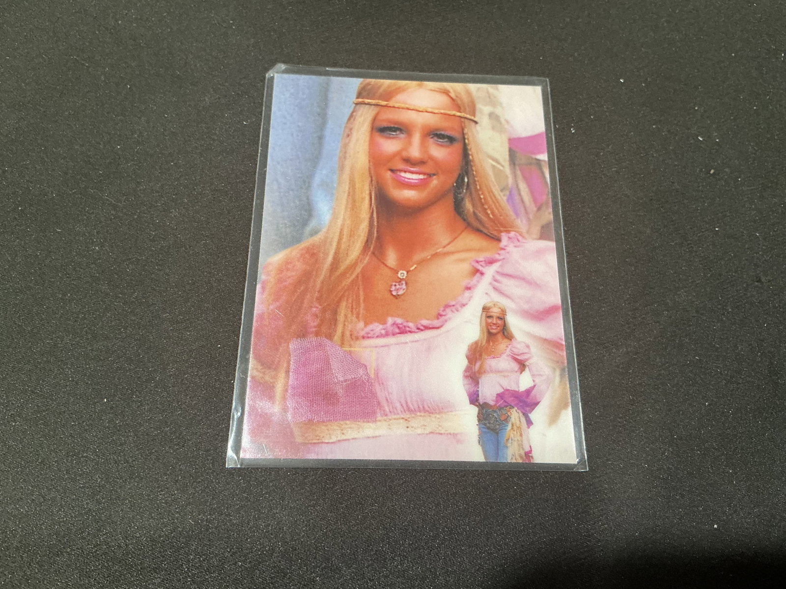Britney Spears Authentic Fabric Swatch Card Global Auth COA: Britney Spears collectible memorabilia card featuring embedded fabric swatch and Global Authentication COA (cert BS200980). A recognizable early 2000s celebrity insert piece tied to the Operation Swat