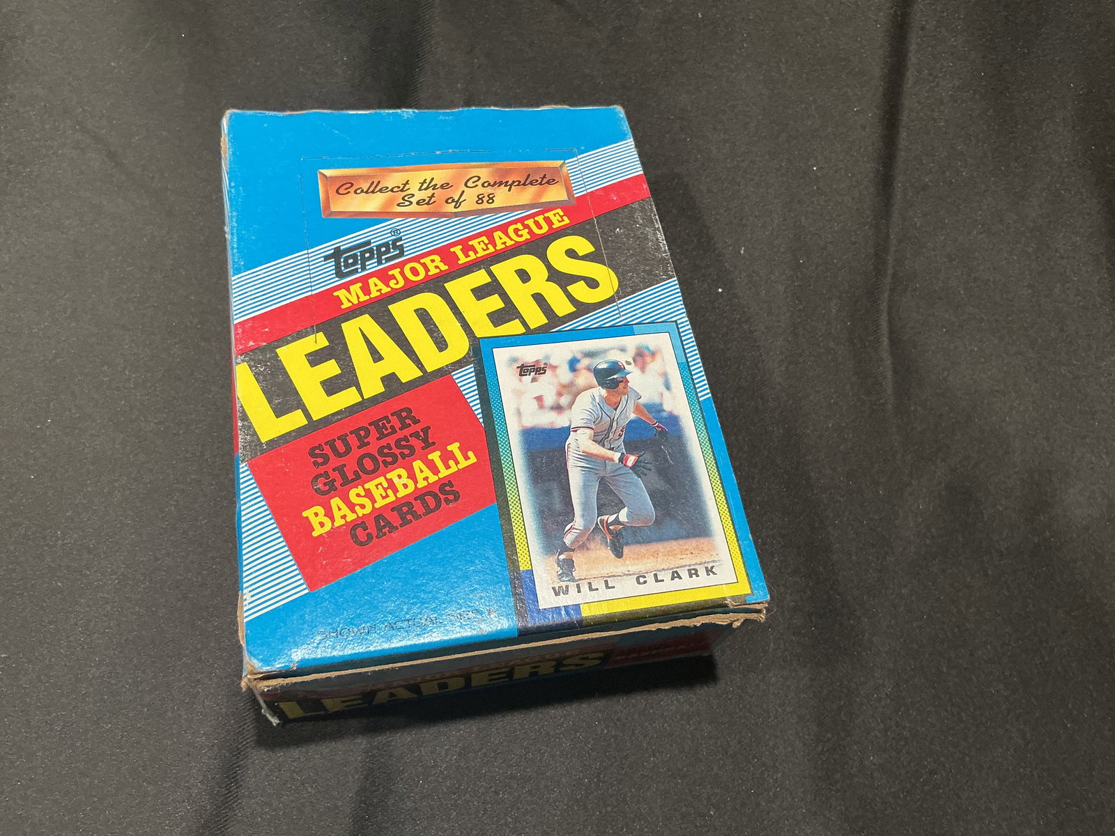 Topps Major League Leaders Super Glossy Baseball Card Box: Topps Major League Leaders Super Glossy Baseball card box featuring a high-gloss 88-card set highlighting top MLB statistical leaders and star players, including Will Clark on the cover. Distinct non-