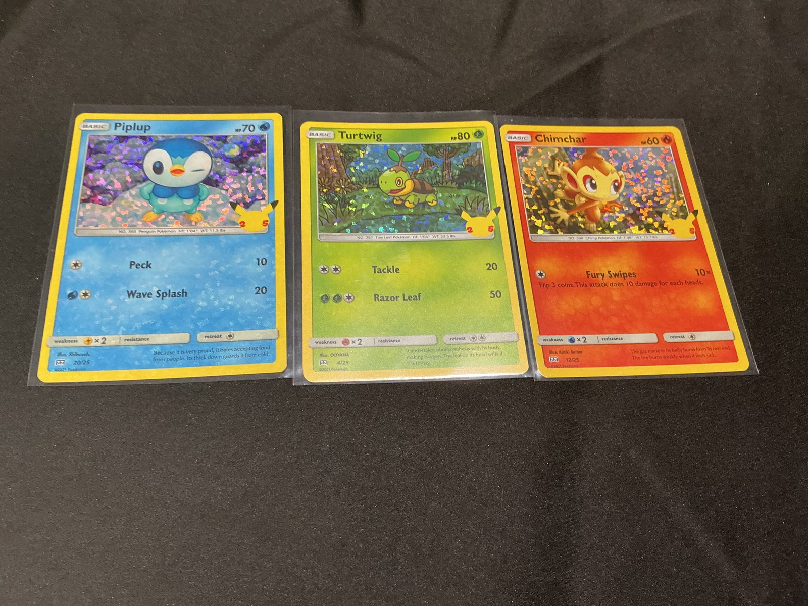 Mixed Pokemon Lot 25th Anniversary Holo Piplup Turtwig Chimchar Set: Reintroduced after earlier demand, with fewer chances remaining. Previous opportunities have passed—strong interest expected as availability tightens. Pokemon 25th Anniversary holographic starter tr