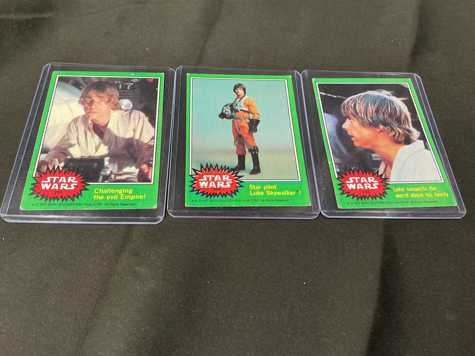 Star Wars Trading Card Lot Luke Skywalker Green Series: Group of vintage Star Wars trading cards featuring Luke Skywalker scenes and character imagery from the original film era. Classic green-bordered series with strong nostalgia and display appeal.