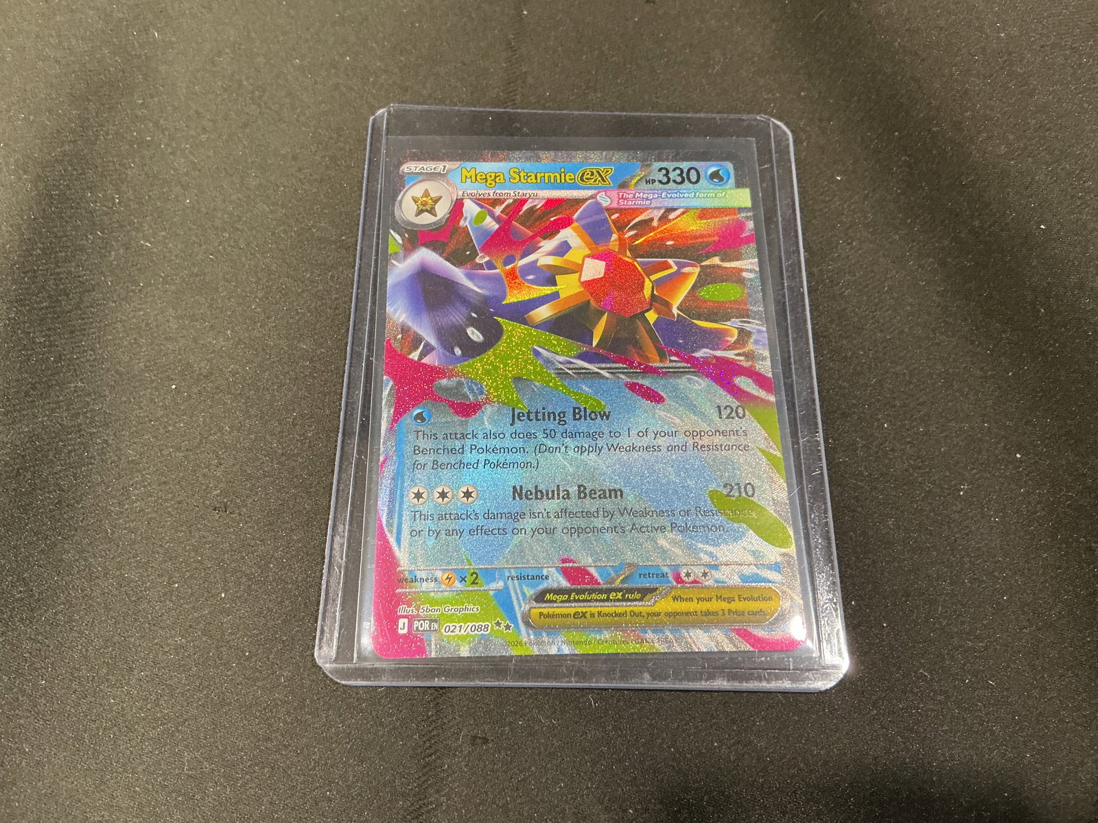 Mega Starmie ex Full Art Pokemon Card: Modern Mega Starmie ex full art style Pokemon card featuring oversized artwork and holographic finish. Eye-catching modern era collectible with strong display appeal for Pokemon card collectors and