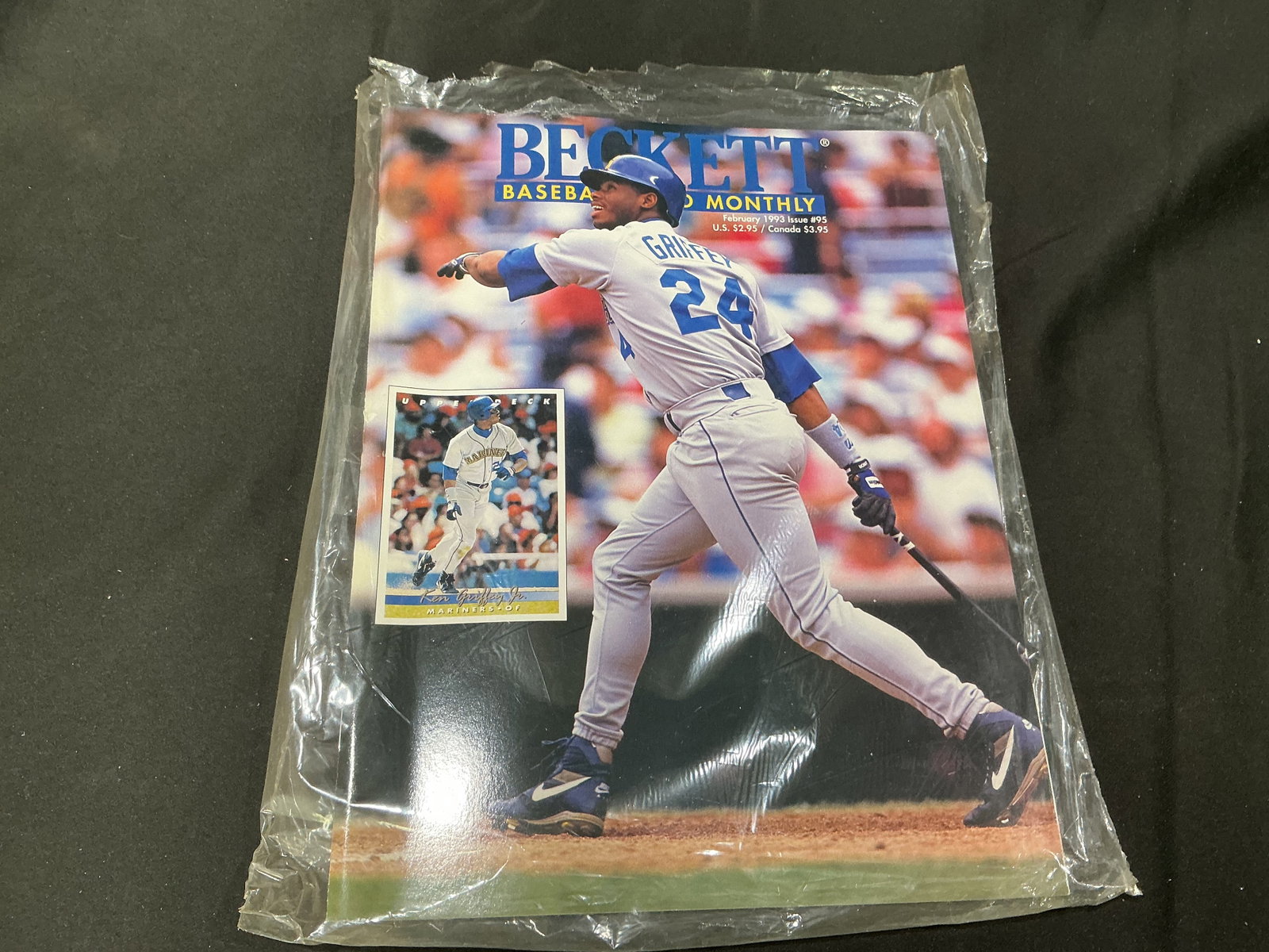 1993 Beckett Baseball Card Monthly Ken Griffey Jr Issue #95: February 1993 Beckett Baseball Card Monthly Issue #95 featuring Ken Griffey Jr. on the cover with interior baseball card pricing and collector content.