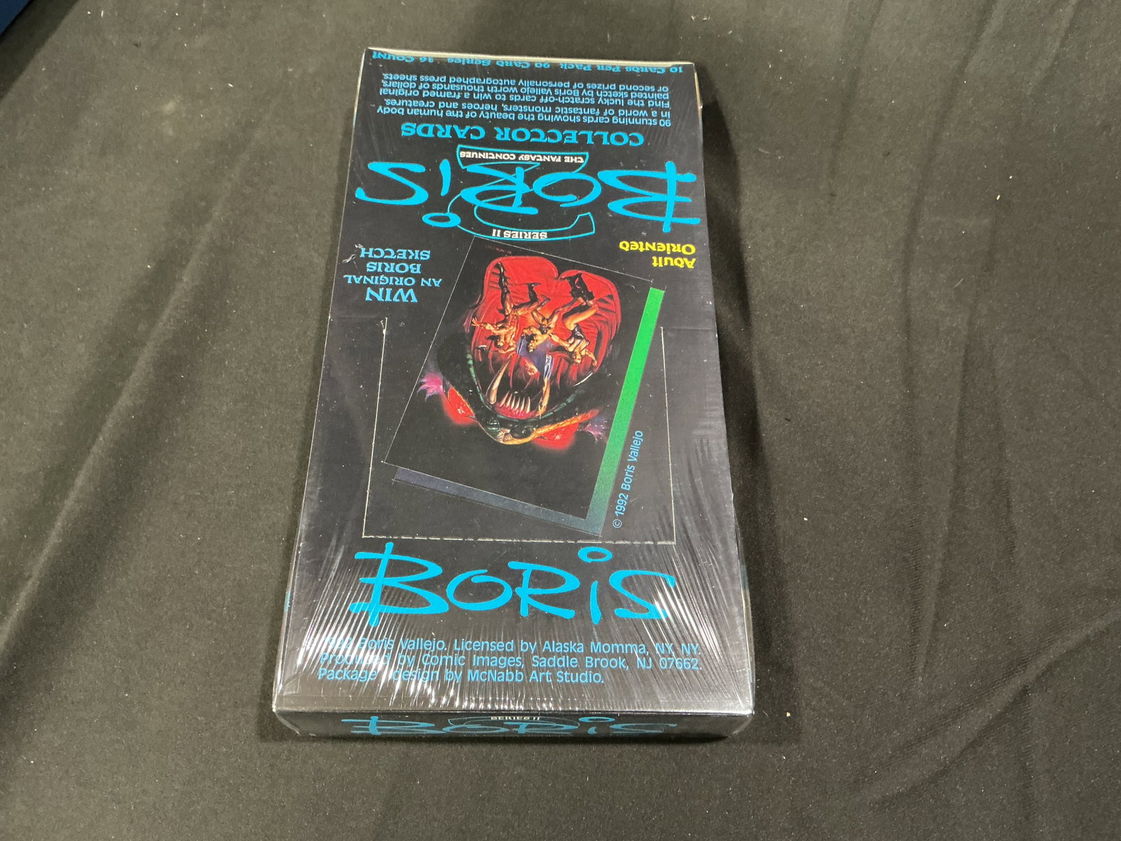 1992 Boris Vallejo Boris 2 Series II Sealed Card Box Last Return: Factory sealed Boris Vallejo Boris 2 Series II collector card box featuring fantasy artwork and adult-oriented illustrated trading cards. Includes 10 cards per pack with fantasy and sci-fi themed