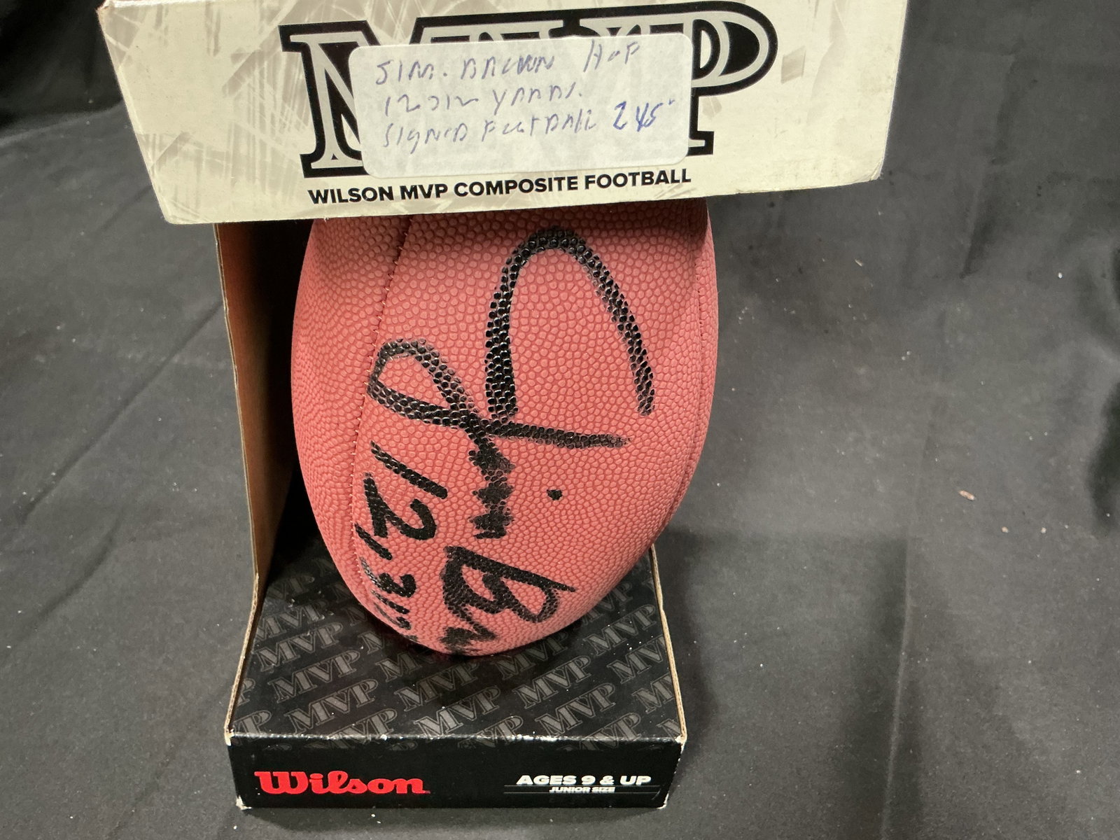 Jim Brown Signed Wilson MVP Football: Wilson MVP football signed by legendary Hall of Fame running back Jim Brown. Includes original box. One of the most iconic players in football history and a centerpiece autograph for NFL memorabilia