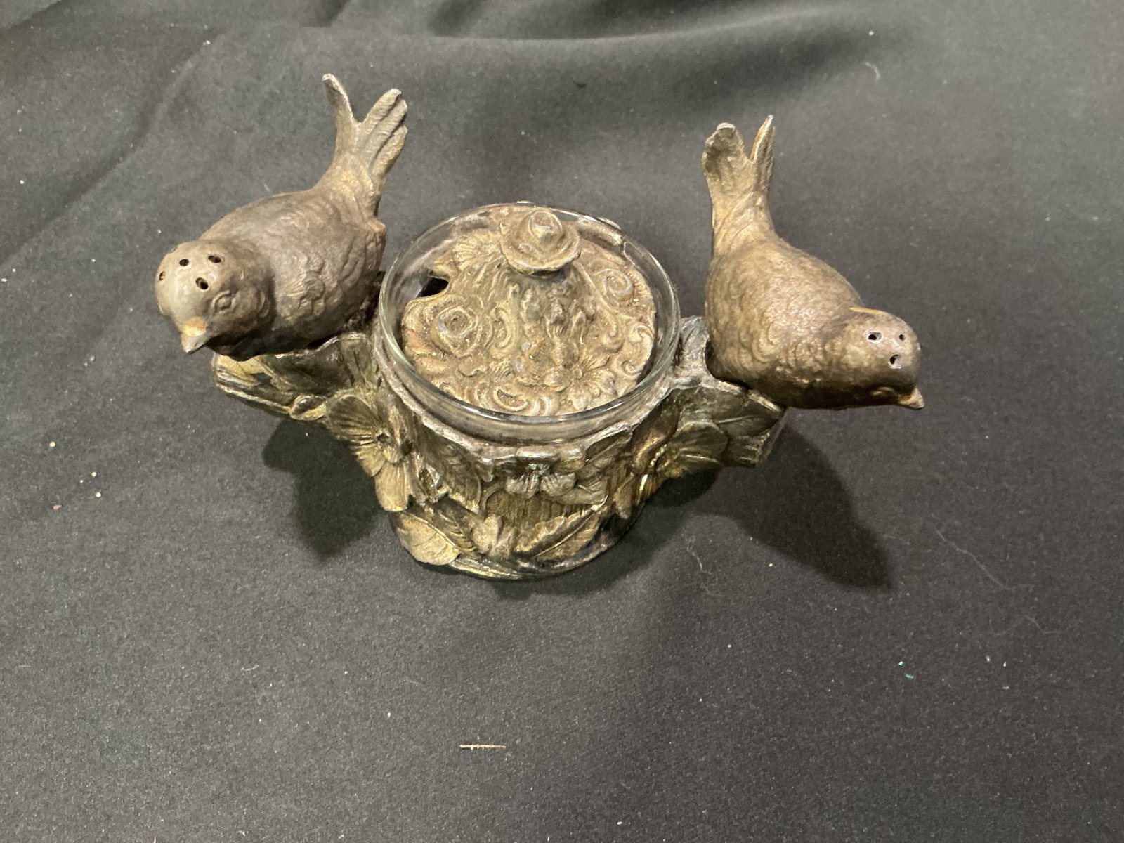Pewter Bird Salt & Pepper Set w Glass Insert (1 of 3)