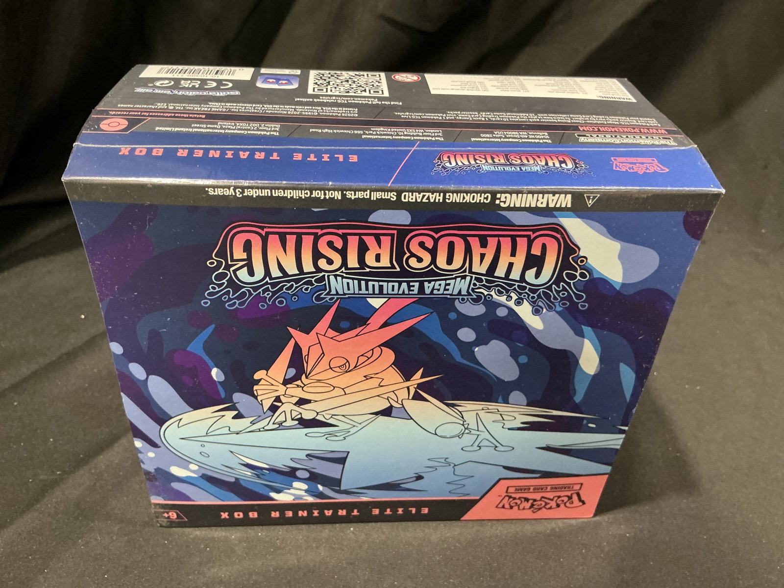 Pokemon Chaos Rising ETB Factory Sealed: Second appearance of this item in the current auction. Factory sealed Pokemon Mega Evolution Chaos Rising Elite Trainer Box featuring Greninja artwork and Mega Evolution branding. Includes booster