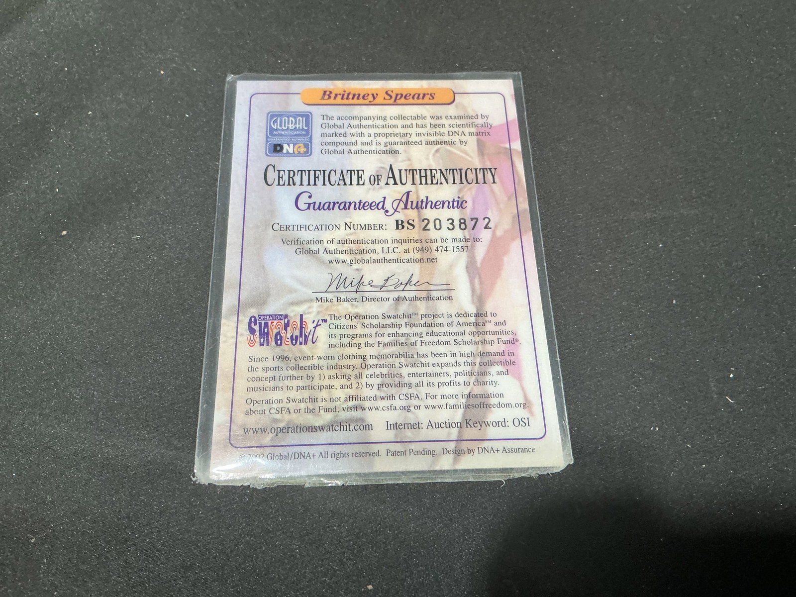 Britney Spears Authentic Relic Card - 2