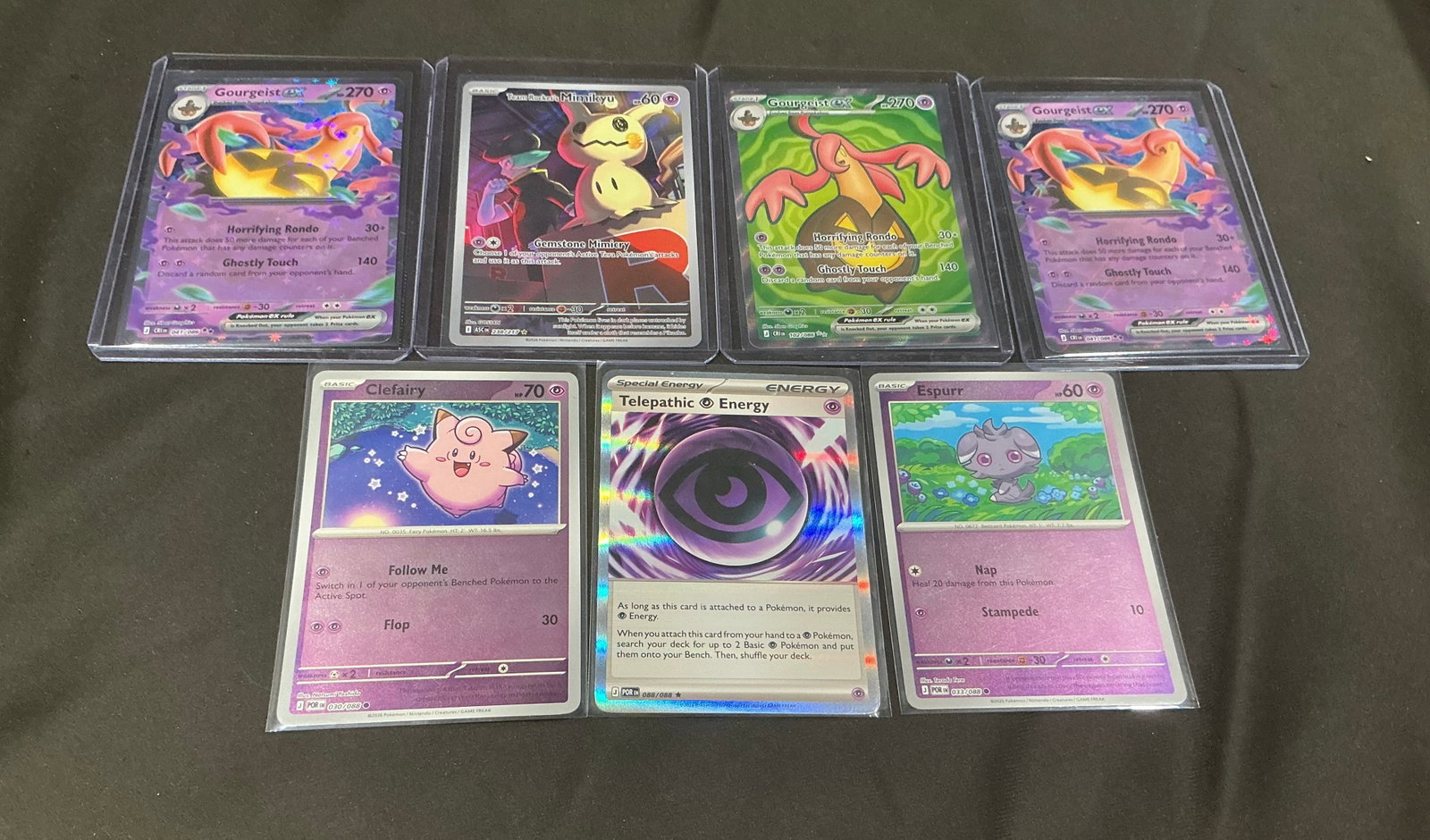 Psychic Pokemon ex Card Collection: First appearance ever featuring an all-Psychic themed Pokemon card collection highlighted by Gourgeist ex, Mimikyu, Clefairy, Espurr, Telepathic Energy, and additional Psychic-type cards. Unique color