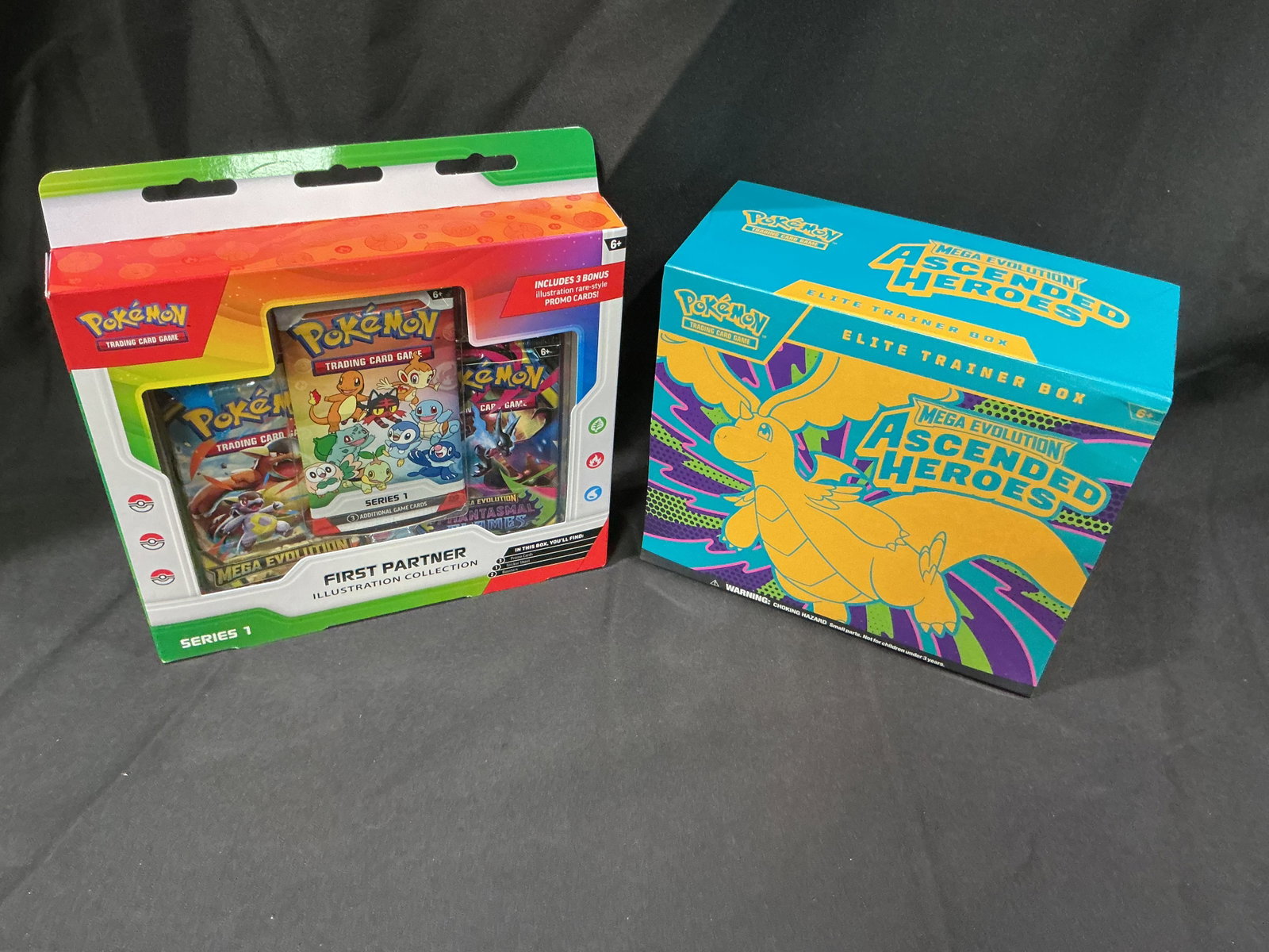 First Partner S1 & Ascended Heroes ETB: Back again, this sealed Pokemon pairing combines a Mega Evolution First Partner Illustration Collection Series 1 with a Mega Evolution Ascended Heroes Elite Trainer Box. Featuring oversized starter ar