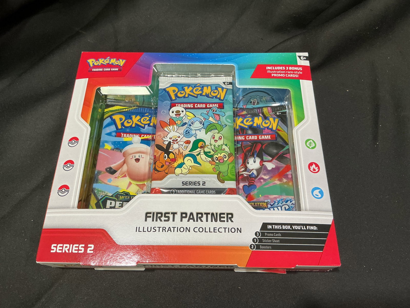 Pokemon First Partner Collection S2: Another opportunity to pick up this factory sealed Pokemon First Partner Illustration Collection Series 2 featuring illustration-style promo cards, booster packs, and a themed sticker sheet