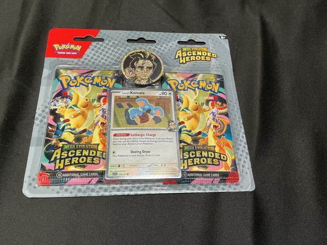 Larry's Komala Blister Pack: Centered around one of the Mega Evolution expansion's unique character promos, this factory sealed Pokemon Mega Evolution Ascended Heroes Larry's Komala promotional blister pack includes a foil