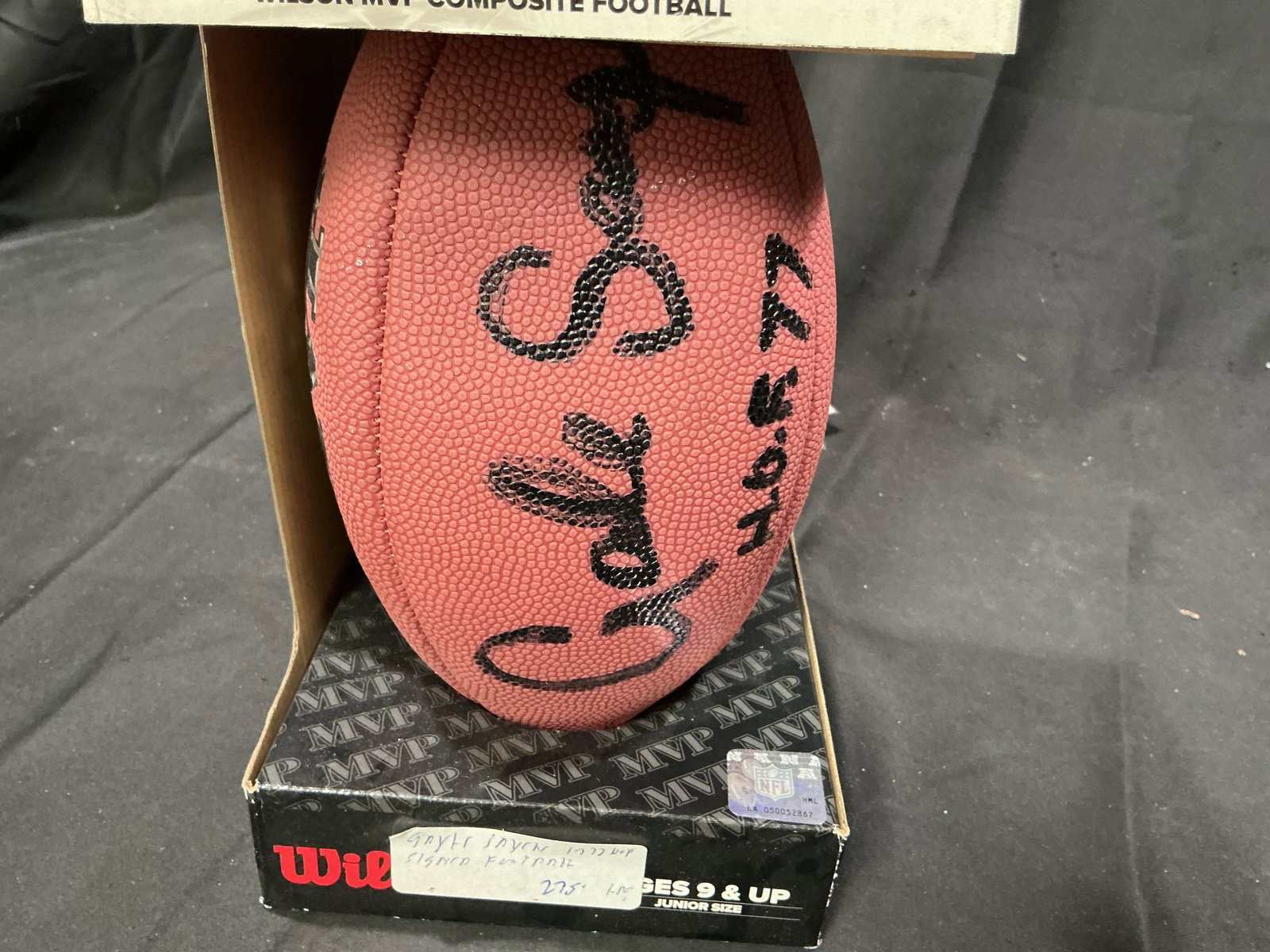 Gale Sayers Signed Wilson MVP Football: Featured again, this Wilson MVP football is signed by Hall of Famer Gale Sayers and includes its original box. The signature has not been authenticated and is sold as-is. A classic display piece for