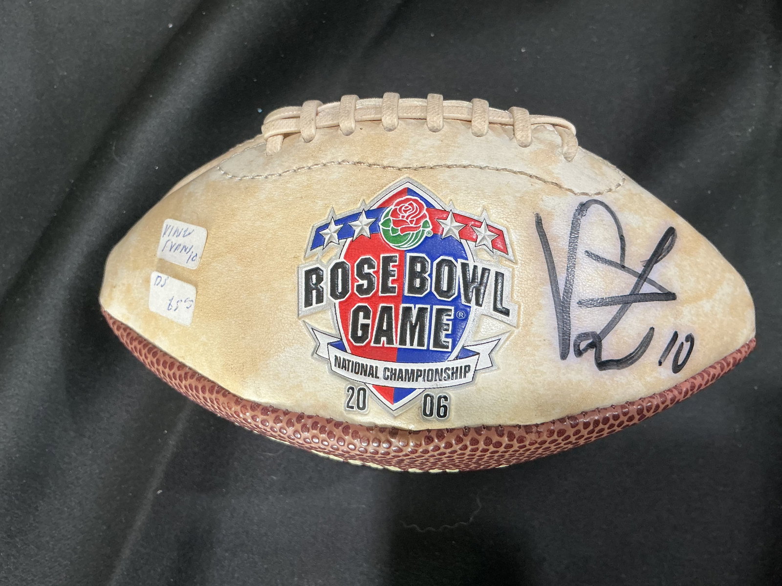 Vince Young Rose Bowl Signed Football: Featured again after appearing in a previous auction, this official Rose Bowl Game National Championship mini football commemorates the 2006 Texas vs. USC matchup. Signed in black marker by Vince Youn