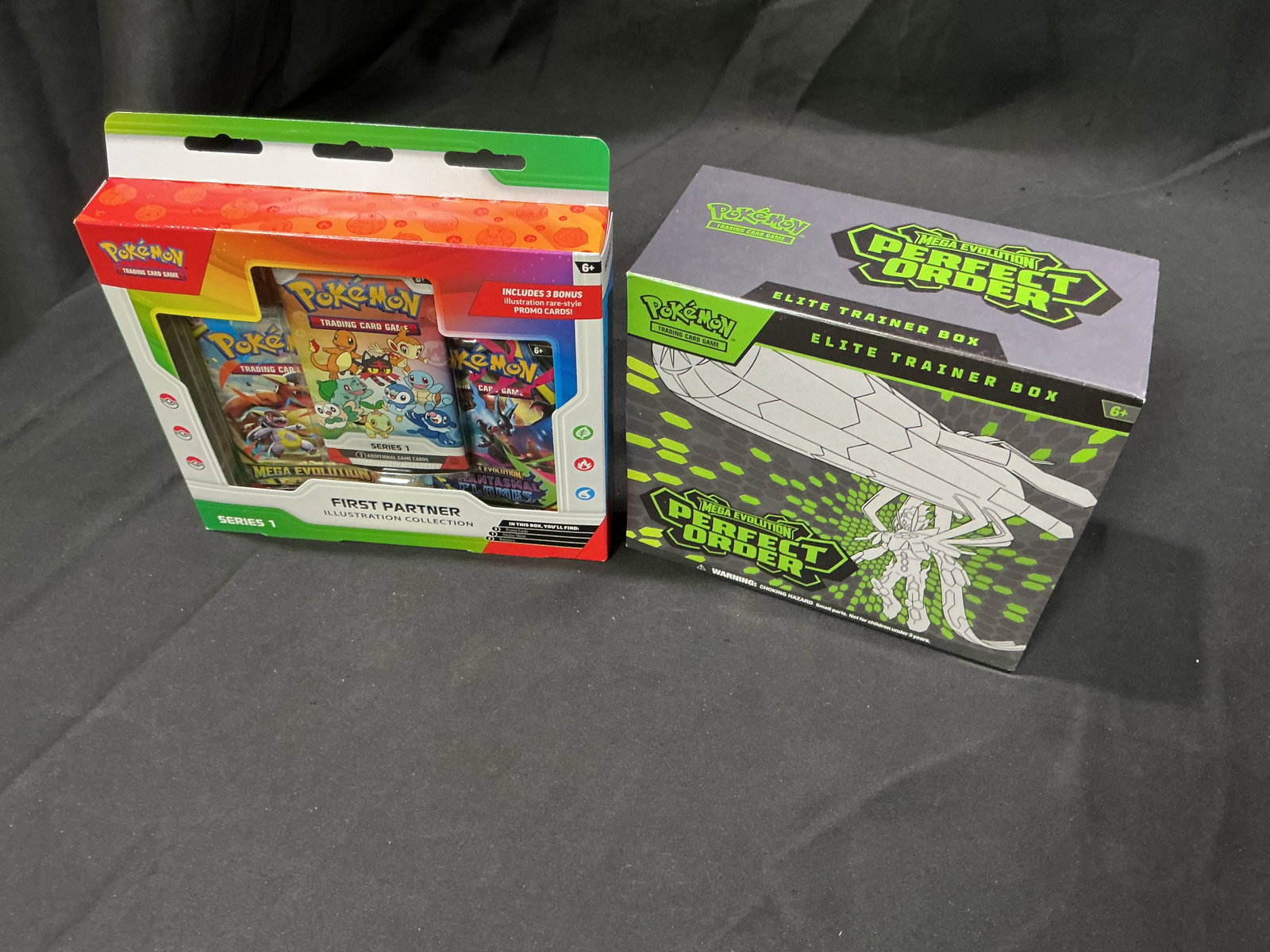 First Partner & Perfect Order ETB: A pairing that has consistently attracted bidder interest returns, combining a factory sealed First Partner Illustration Collection Series 1 box with a Mega Evolution Perfect Order Elite Trainer Box. 